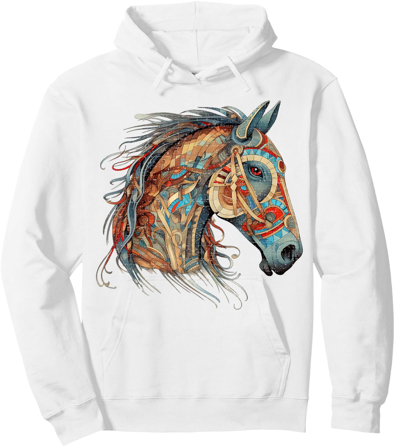 Horse Tribal Abstract Art Native American Geometric Horses Hoodie - Hoodie | White