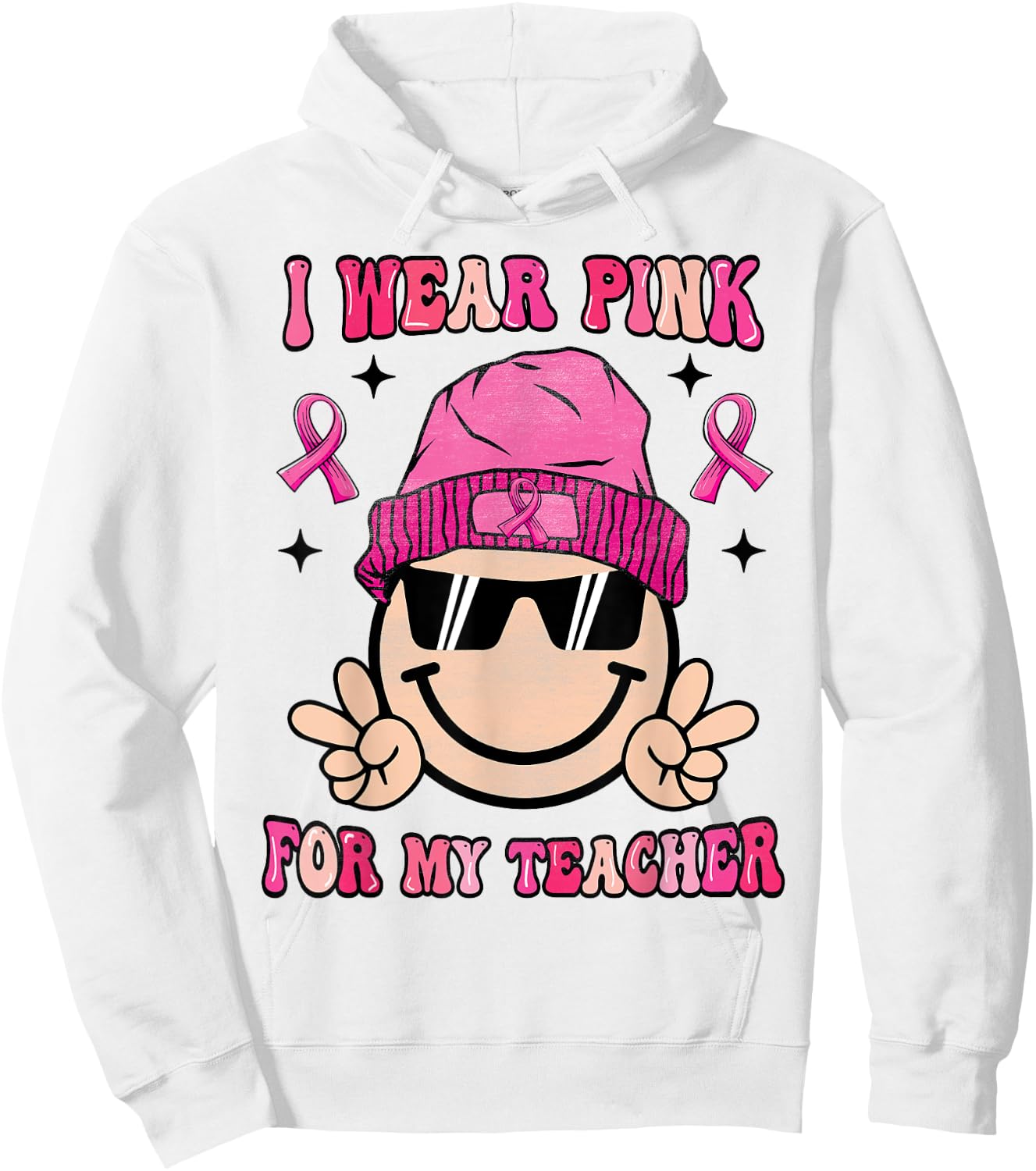 I Wear Pink For My Teacher Breast Cancer Awareness Women Hoodie - Hoodie | White