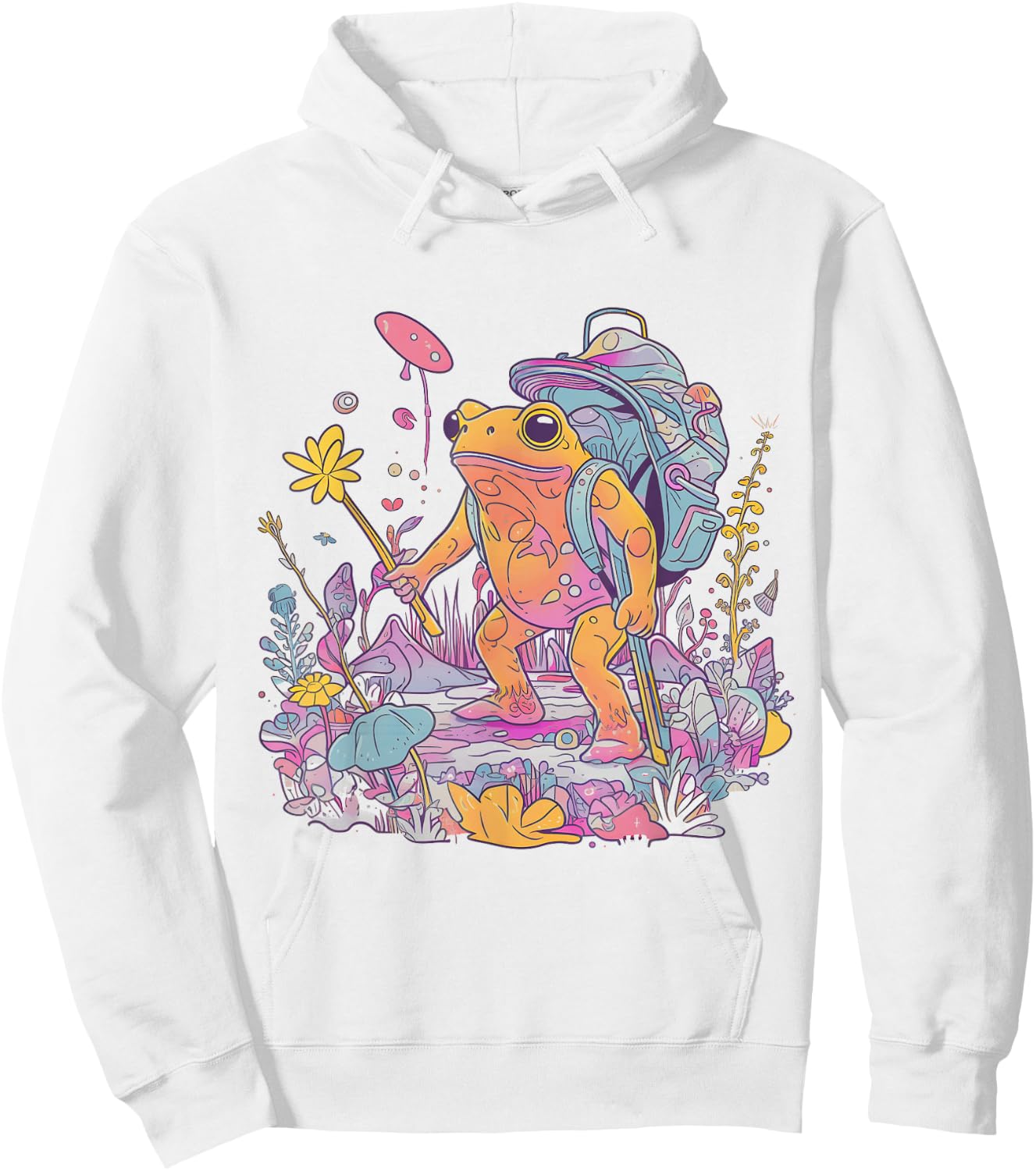 Psychedelic Frog Hiking Camping EDM Music Festival Mushroom Hoodie - Hoodie | White