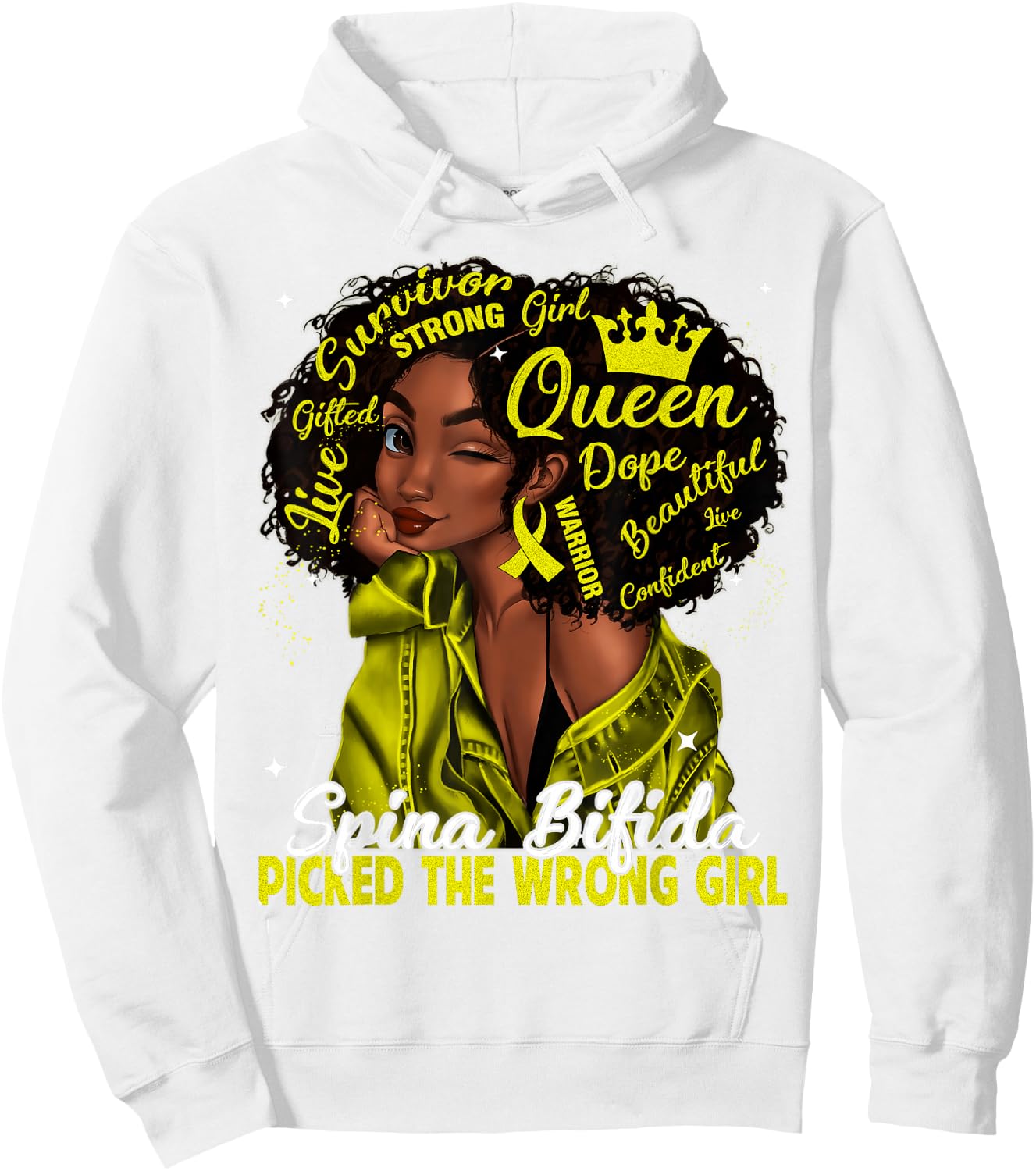 Spina Bifida Picked The Wrong Girl Black Queen Women Girls Hoodie - Hoodie | White