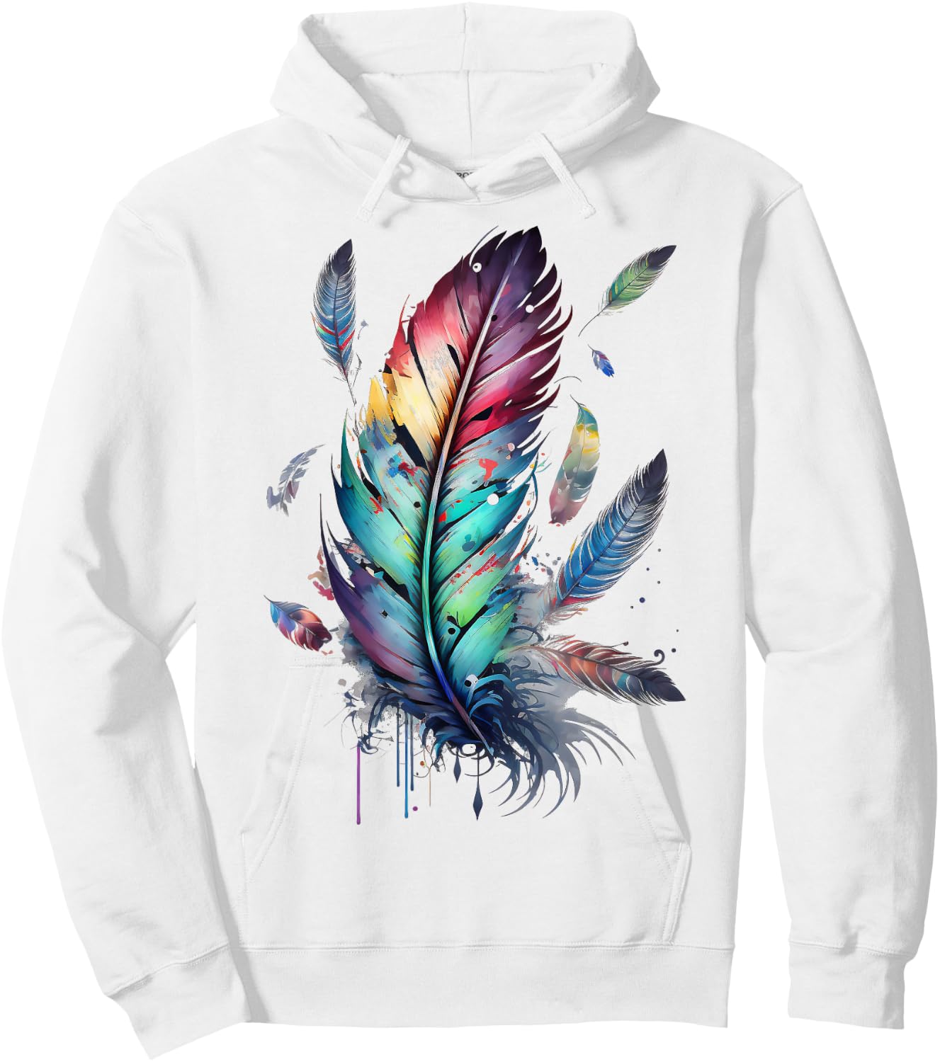 Colorful feathers boho style, bird, Native Americans, symbol Hoodie - Hoodie | White