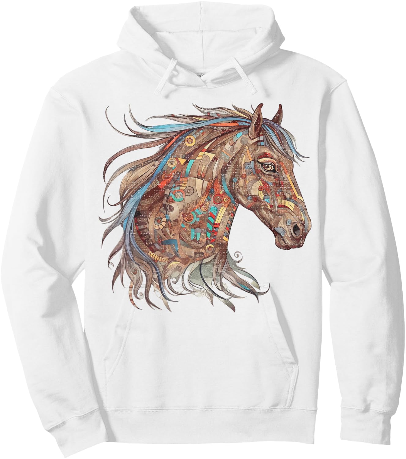 Horse Tribal Abstract Art Native American Geometric Horses Hoodie - Hoodie | White