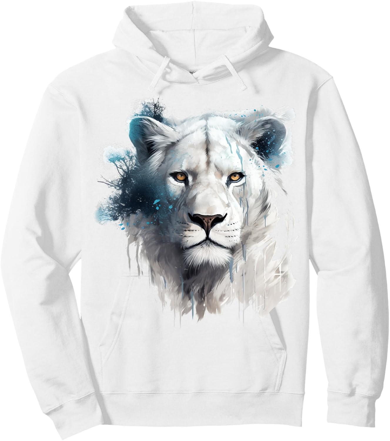 Lion in White - Art Animal Motif Zoo Lion Hoodie - Hoodie | White