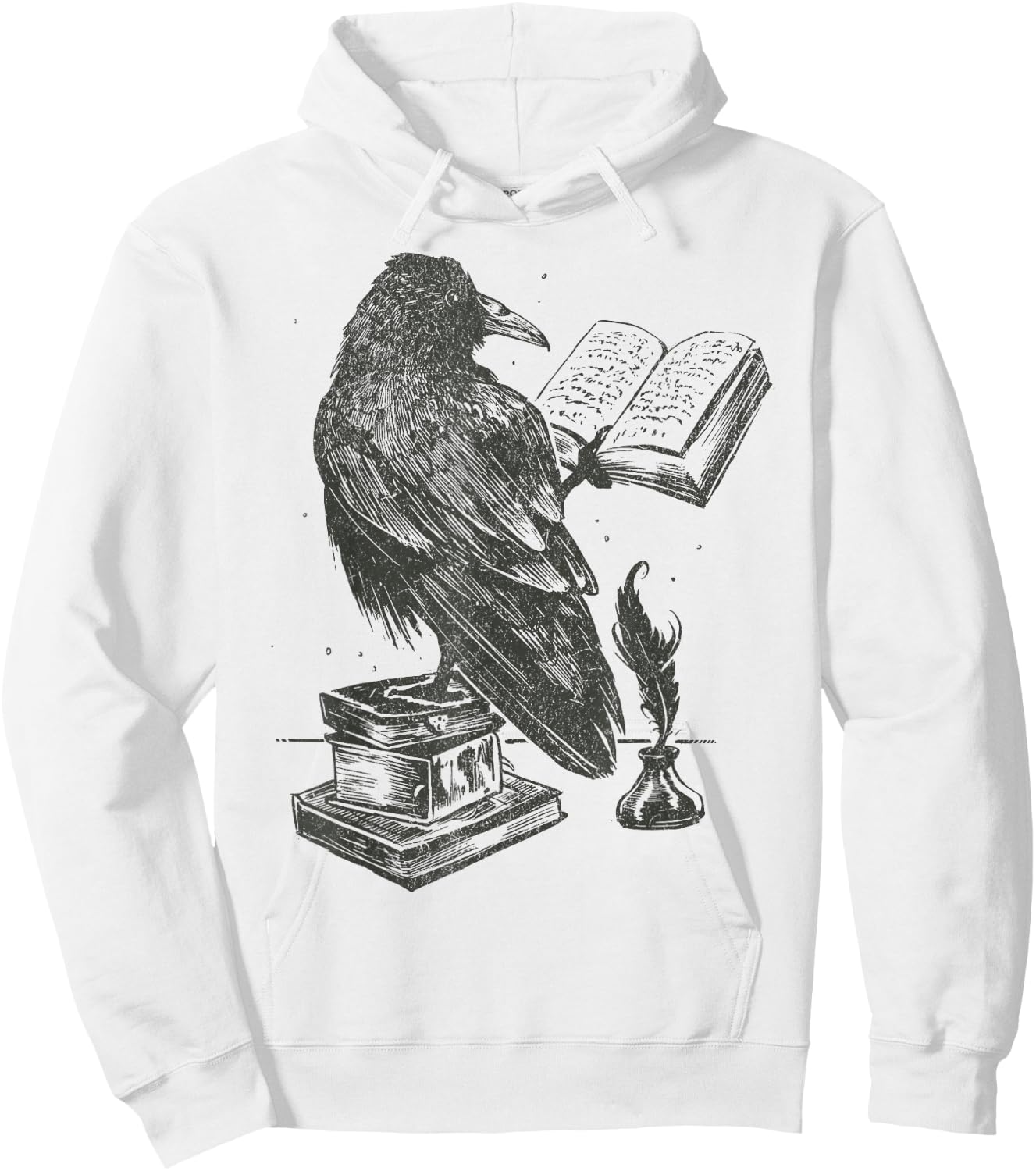 Raven Crow Reading a Magic Book Wizard Animal Bird Reader Hoodie - Hoodie | White