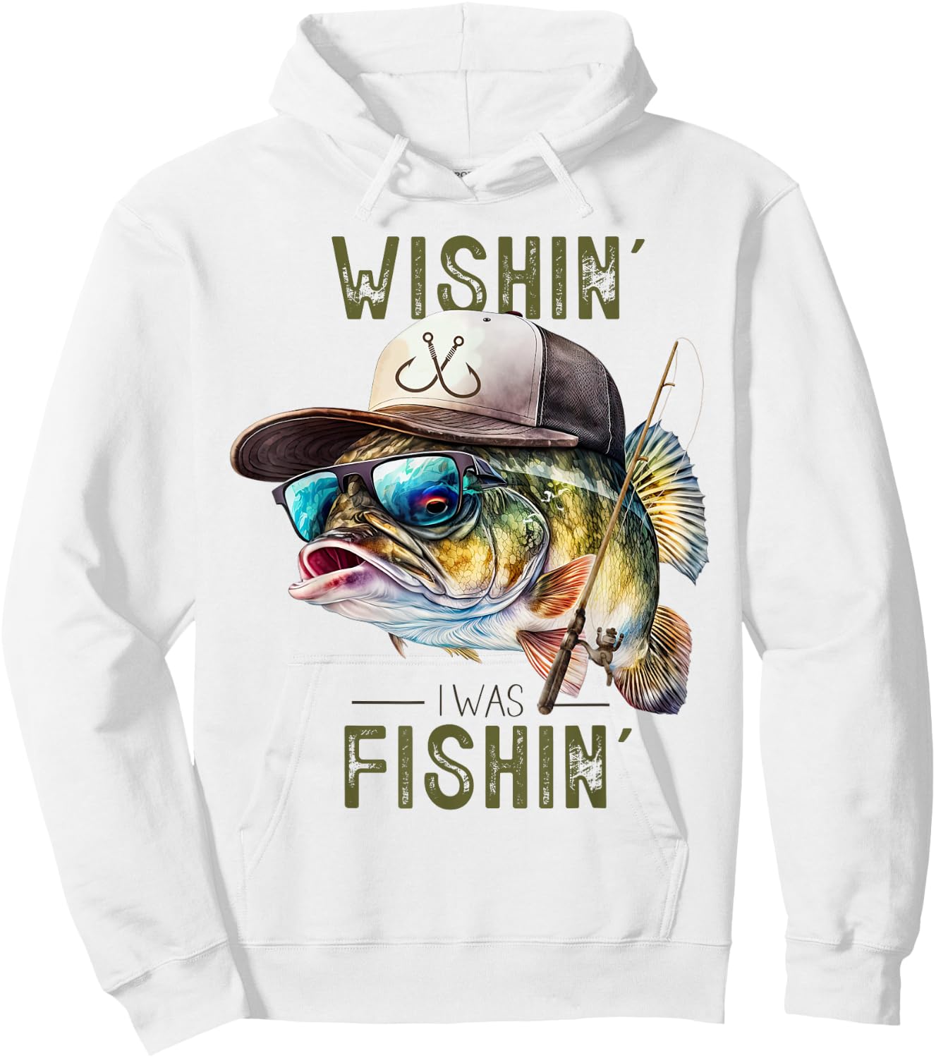 Wishing I was Fishing Large Mouth Bass Funny Fisherman Fish Hoodie - Hoodie | White