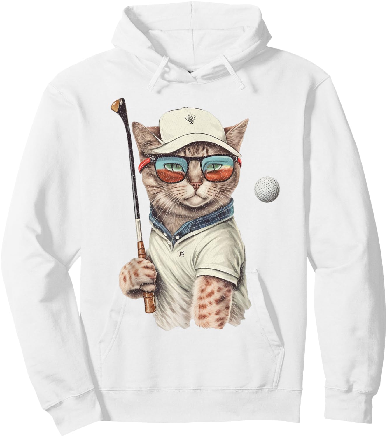 Vintage Retro Cat Playing Golf, Golfer , Kitties Lover Hoodie - Hoodie | White