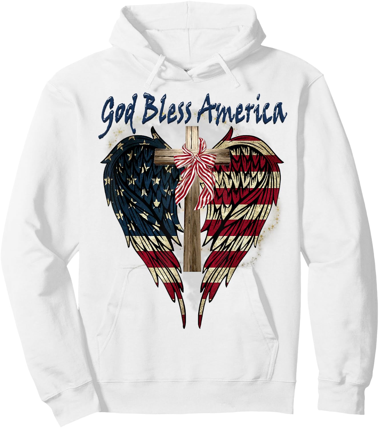 Patriotic American Flag Cross God Bless America 4th July Hoodie - Hoodie | White