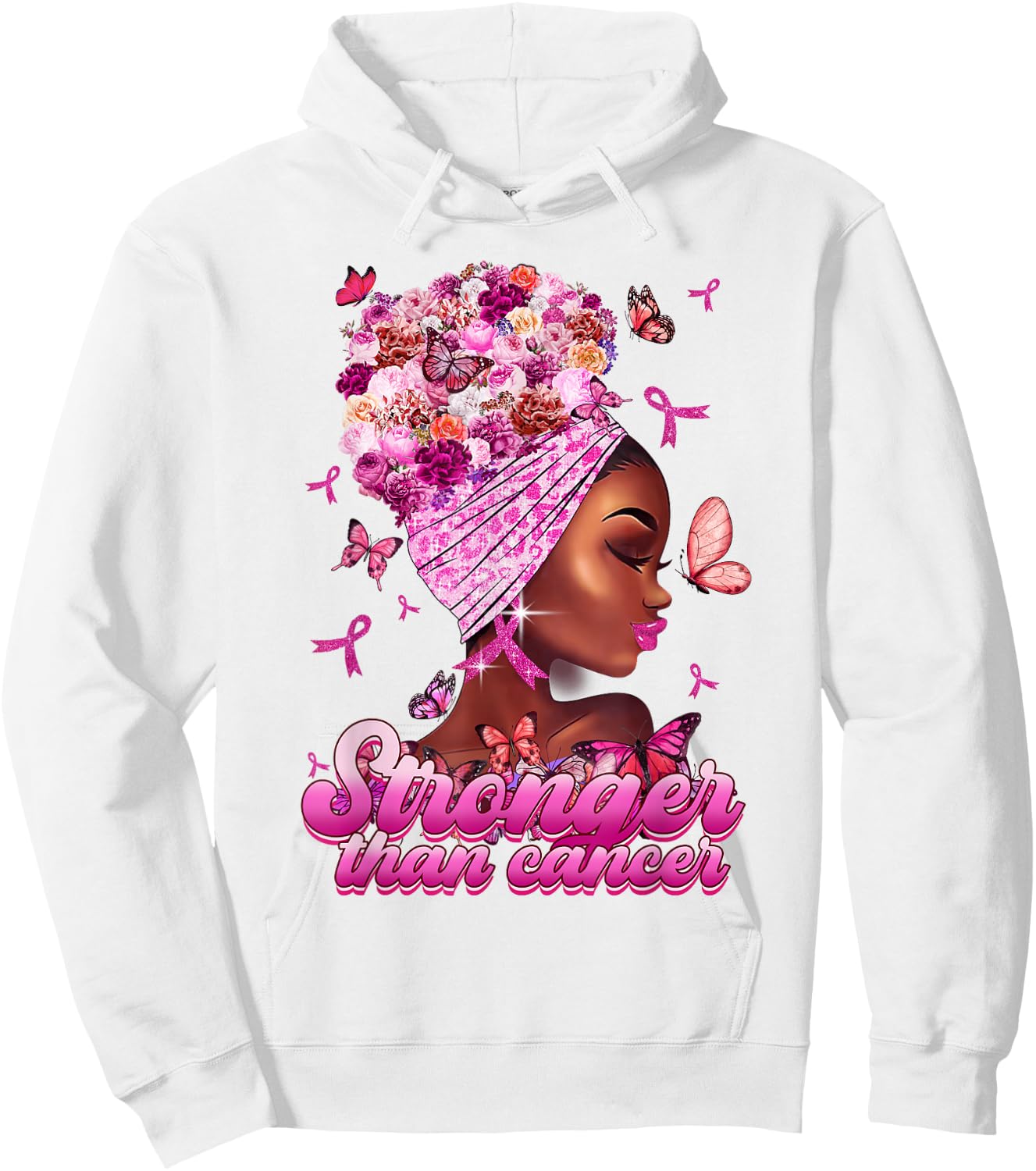 Black Women Queen Stronger Than Breast Cancer Pink Ribbon Hoodie - Hoodie | White