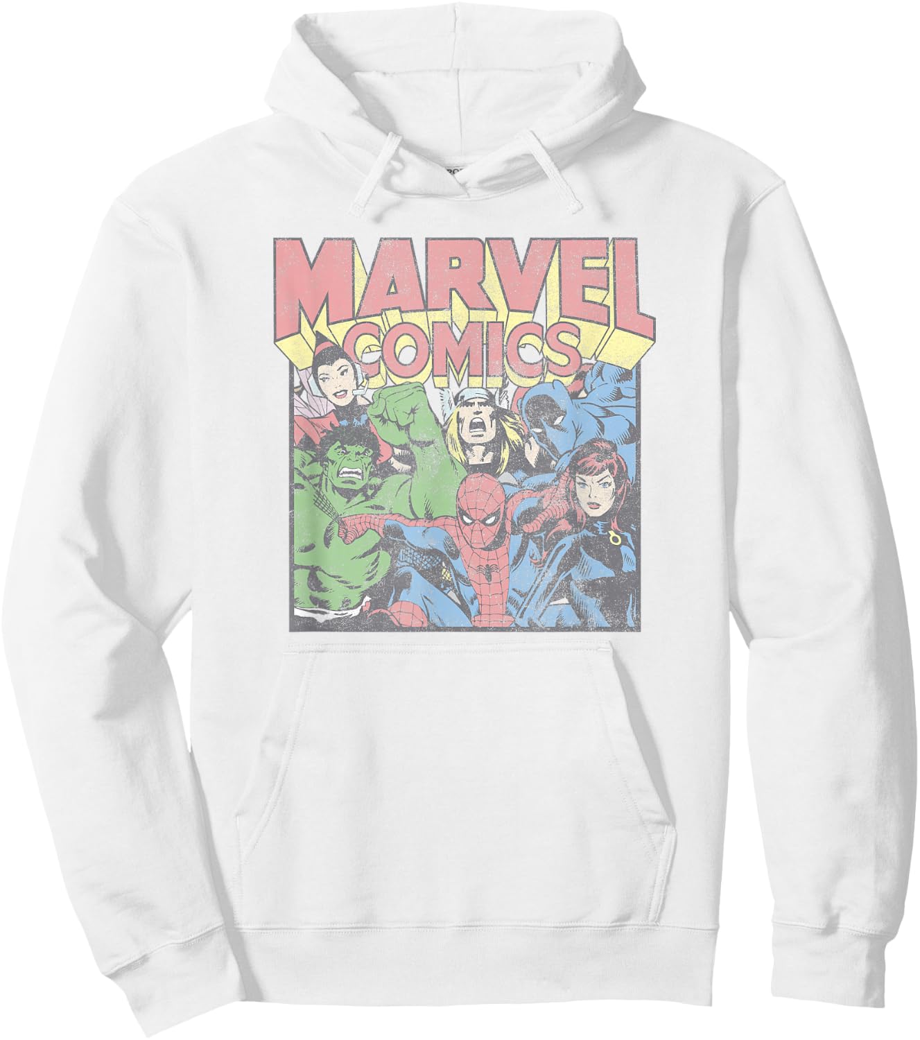 Marvel Avengers Comic Vintage Superheroes Group Shot Hoodie - Hoodie | White