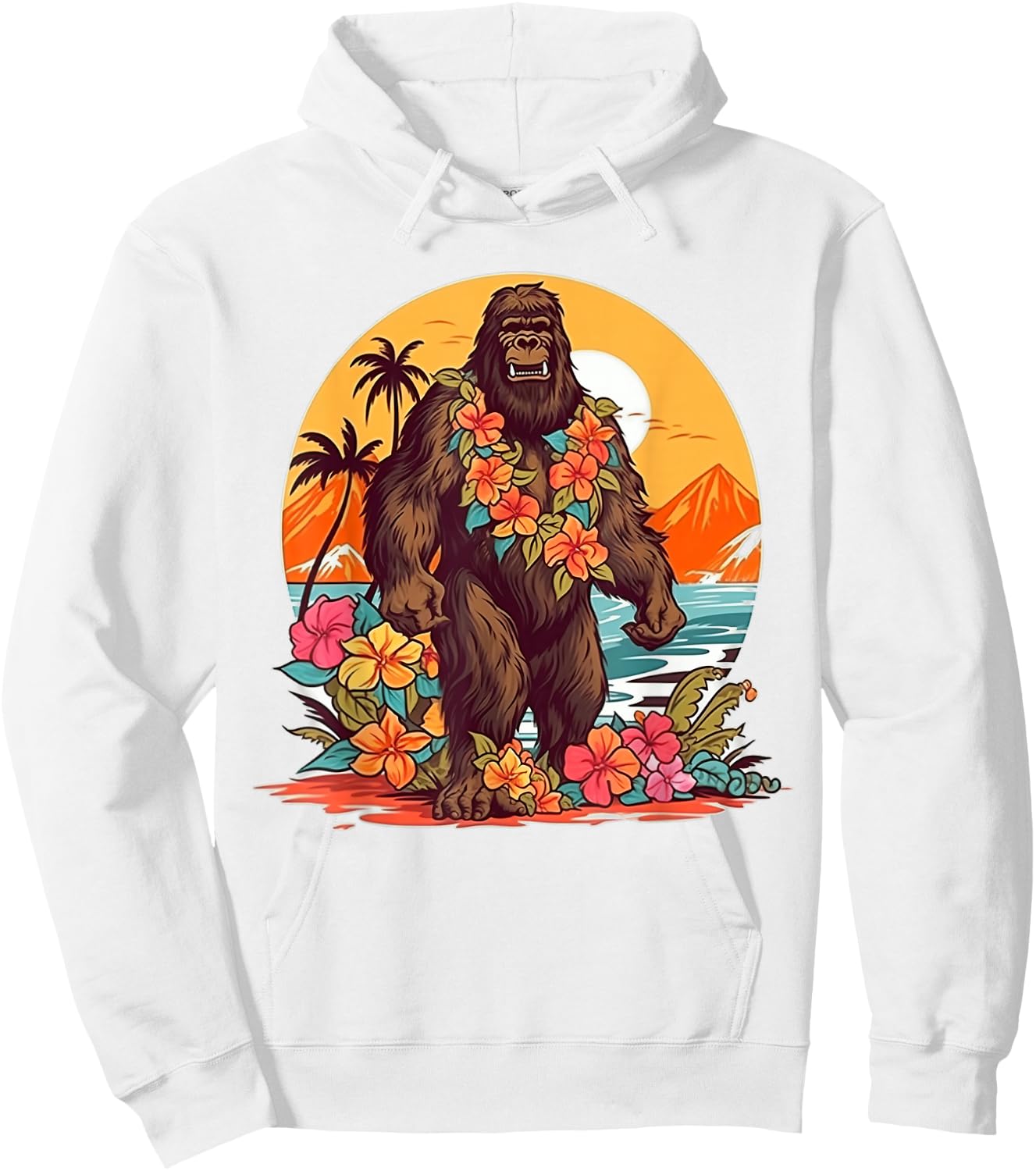 Floral Beach Vacation Bigfoot Hoodie - Hoodie | White