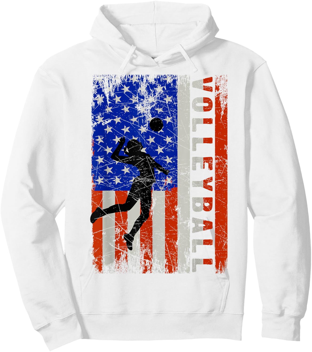 American Flag Volleyball-Shirt Girl Teen Women USA Patriotic Hoodie - Hoodie | White