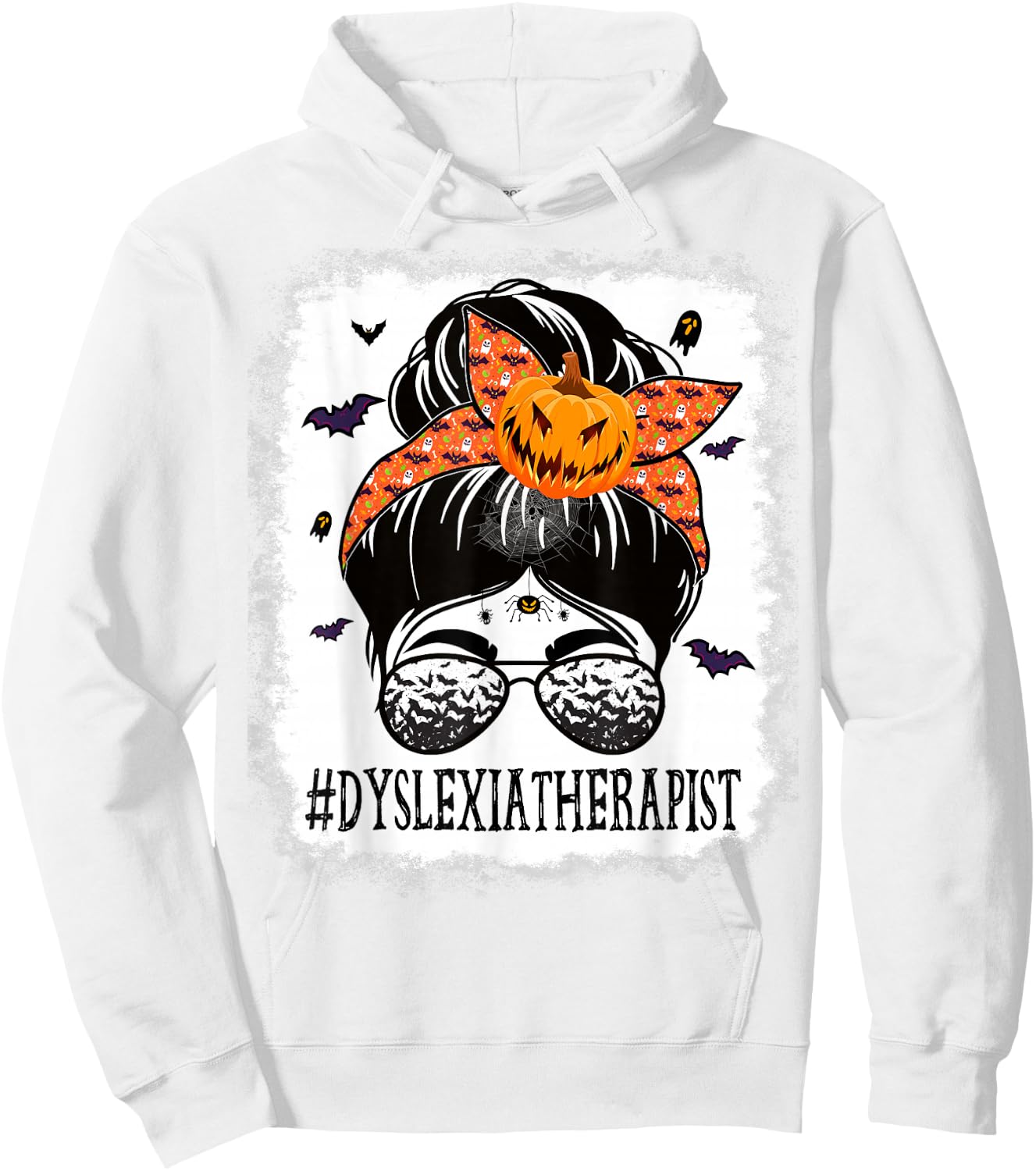 Dyslexia Therapist Messy Bun Spooky Pumpkin Orange Halloween Hoodie - Hoodie | White