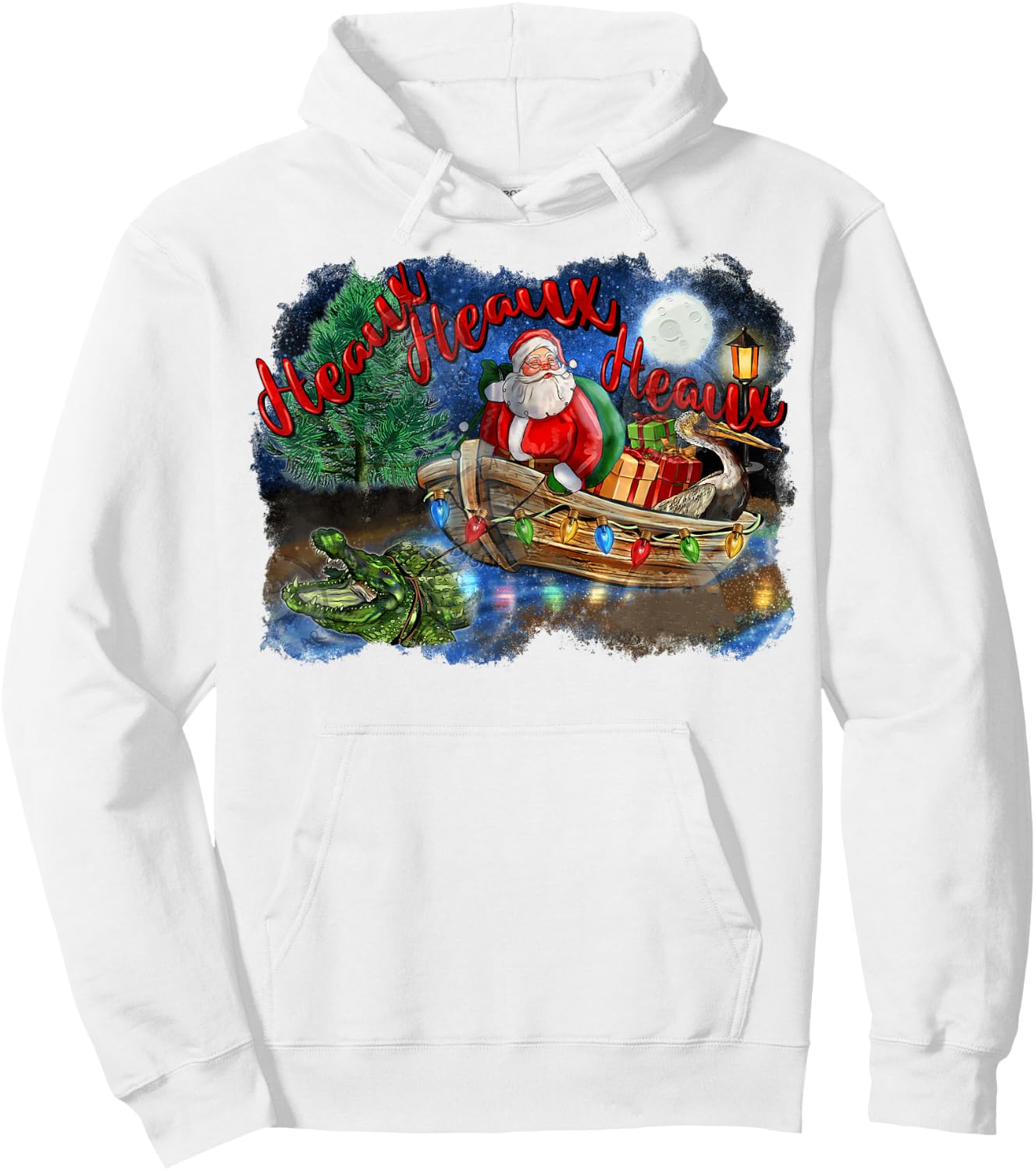 Santa Alligator Heaux Heaux Heaux Christmas Xmas Holiday Hoodie - Hoodie | White