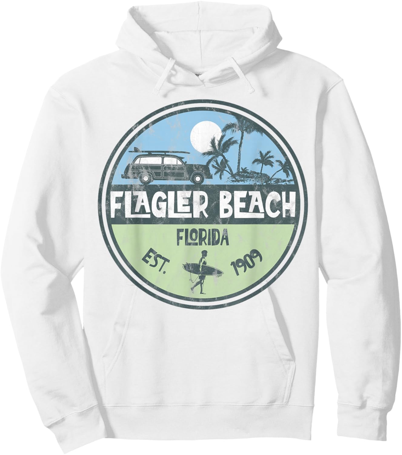 Flagler Beach Florida Wagon Beach Palms Surfer Vintage Women Kids Hoodie - Hoodie | White