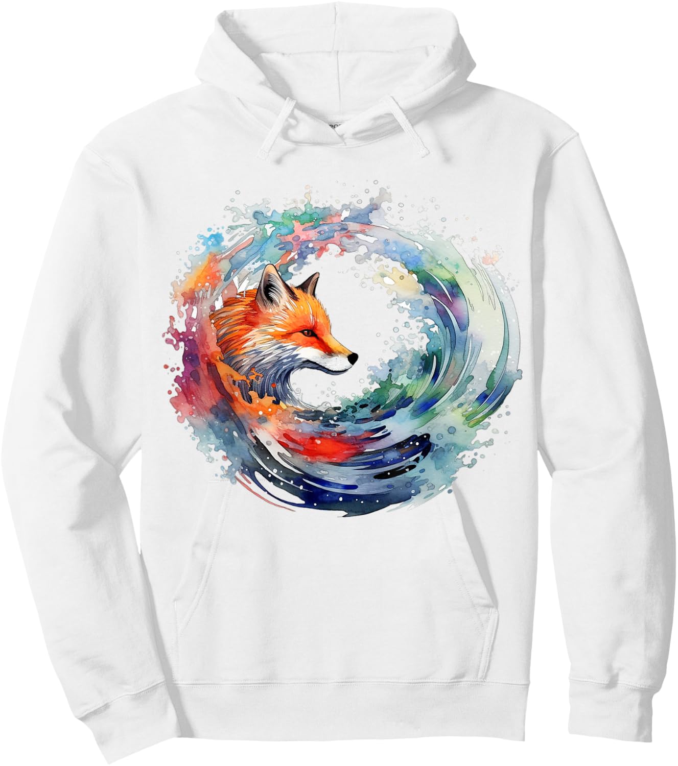Fox Artwork | Wave Colorful Animal Motif Fox Hoodie - Hoodie | White