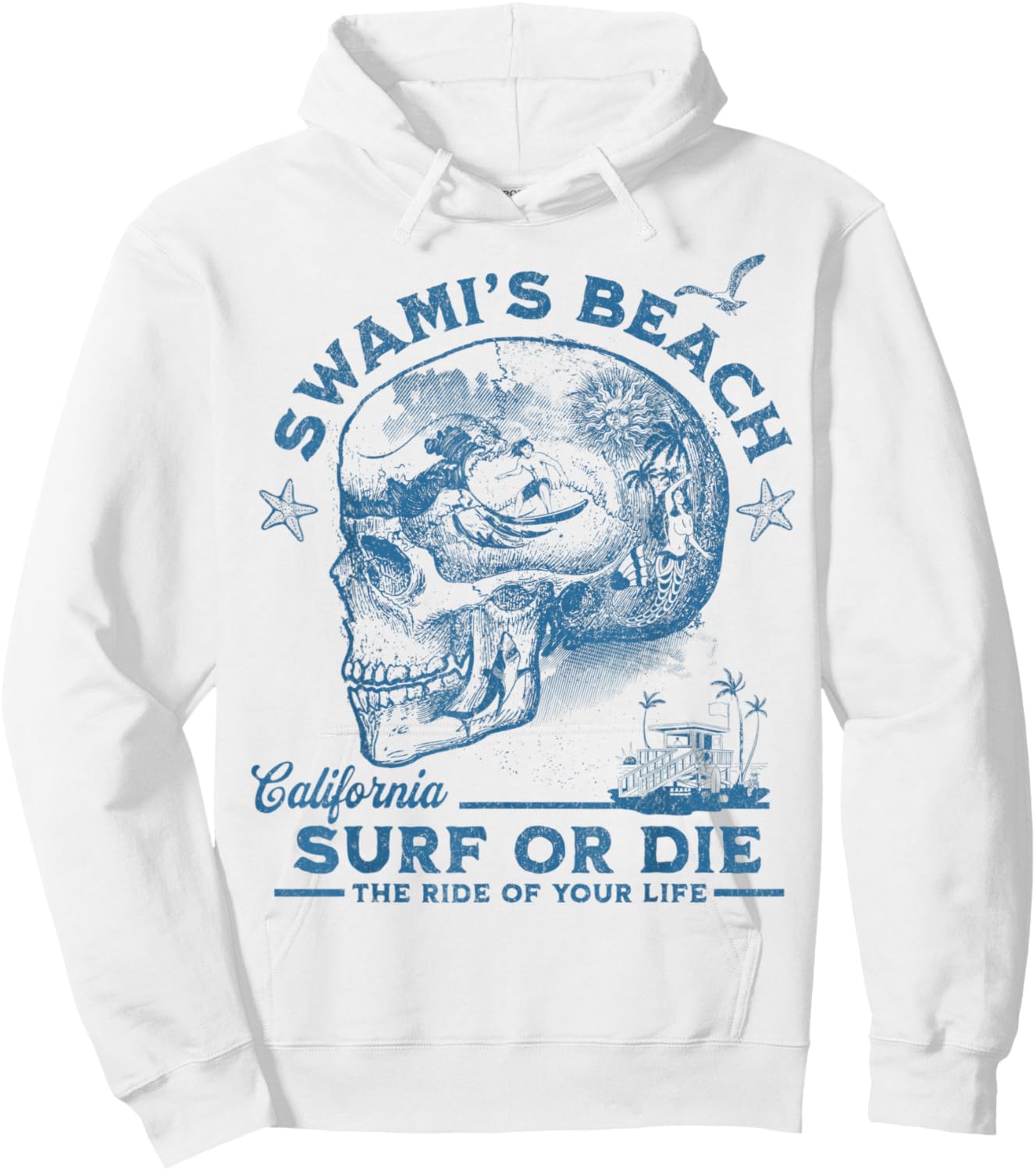 Swami's Beach Surfing Girl Pacific Ocean Surf Board Men Boy Hoodie - Hoodie | White