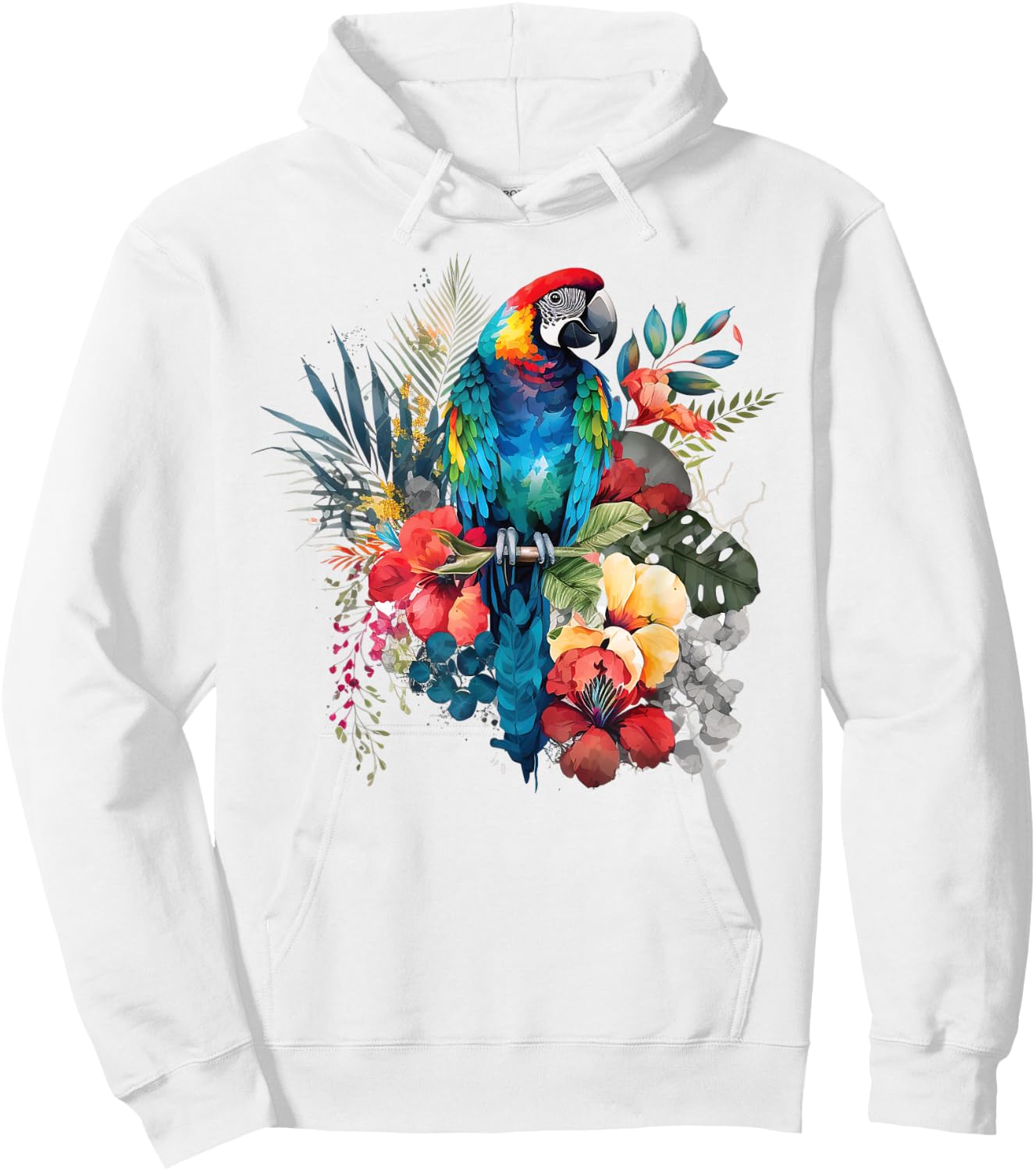 Parrot Tropical Bird Vacation Beach Vintage Flower Hawaiian Women Kids Hoodie - Hoodie | White