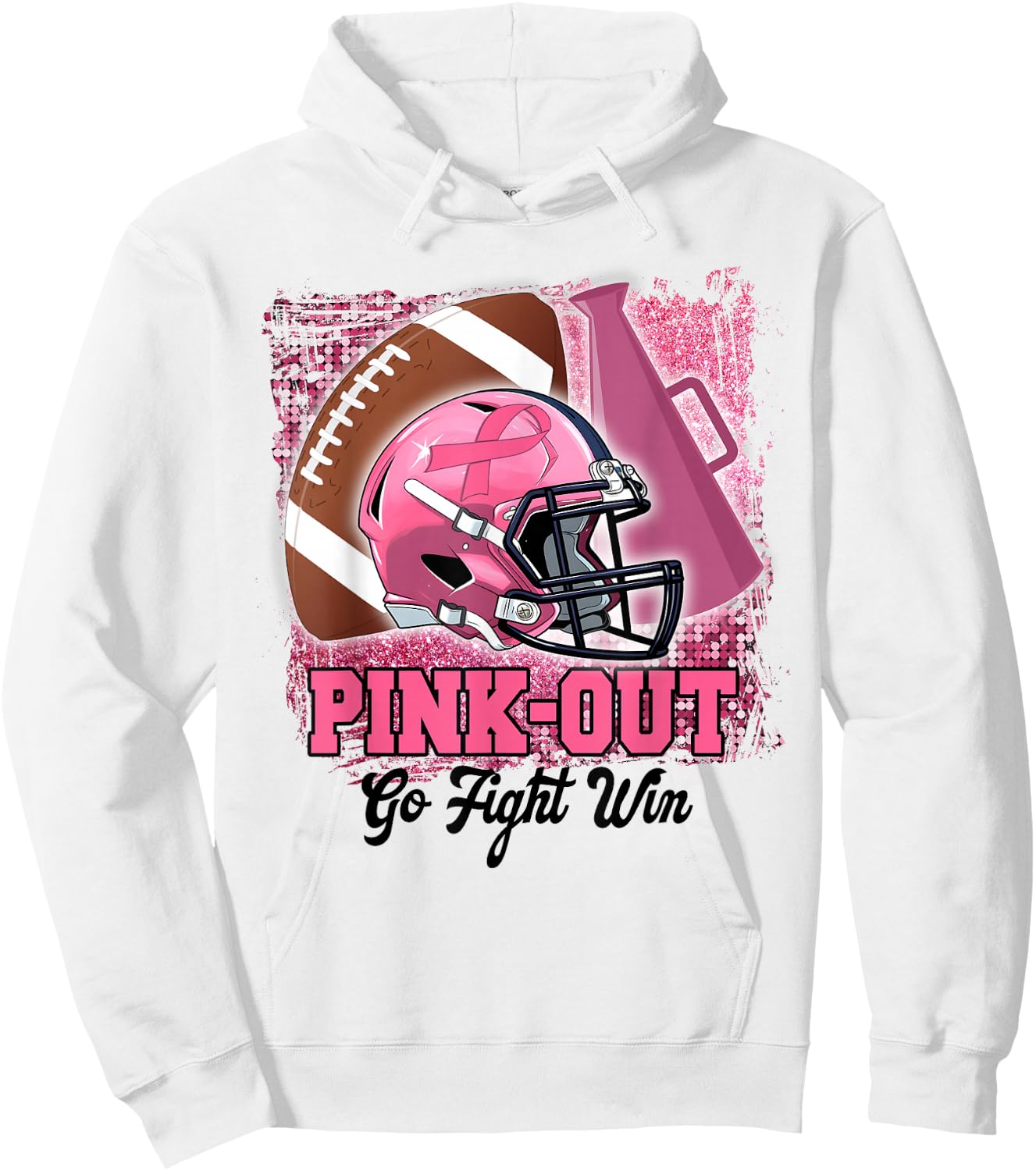 Pink Out Go Fight Win Football Cheer Band Mom Breast Cancer Hoodie - Hoodie | White