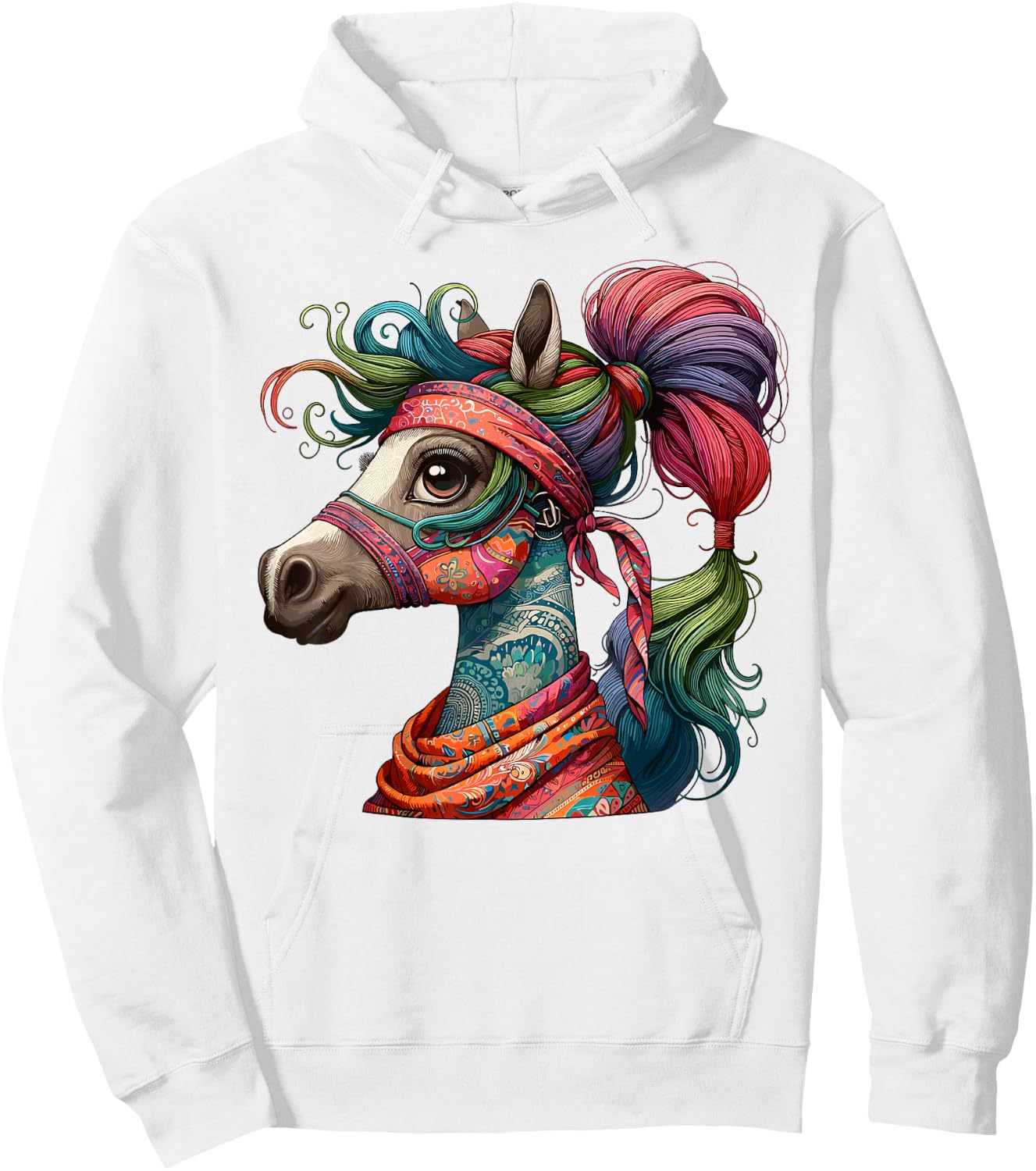 Graceful Horse with Bandana, Stunning Hoodie - Hoodie | White
