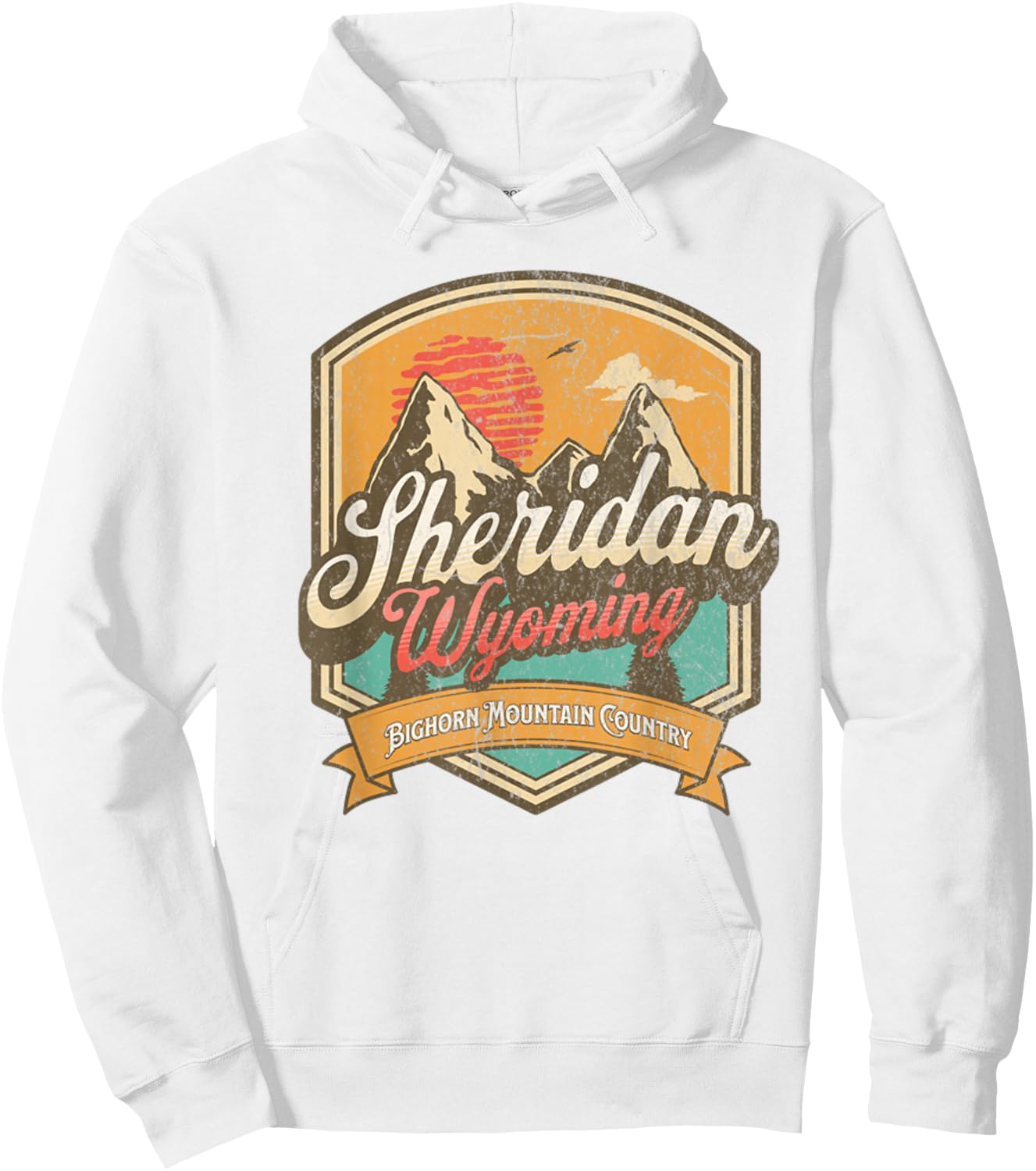 Sheridan, Wyoming Bighorn Mountain Country Logo Emblem Hoodie - Hoodie | White