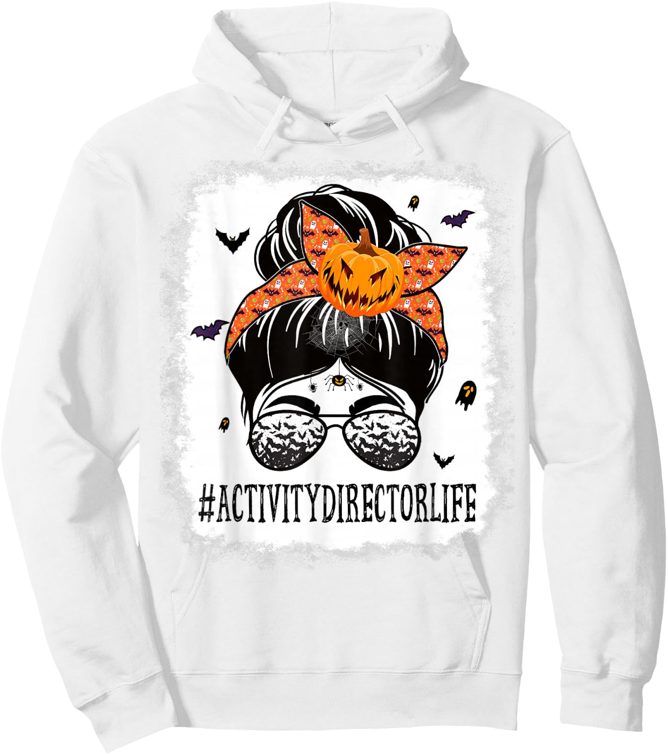 Activity Director Messy Bun Spooky Pumpkin Halloween Costume Hoodie - Hoodie | White