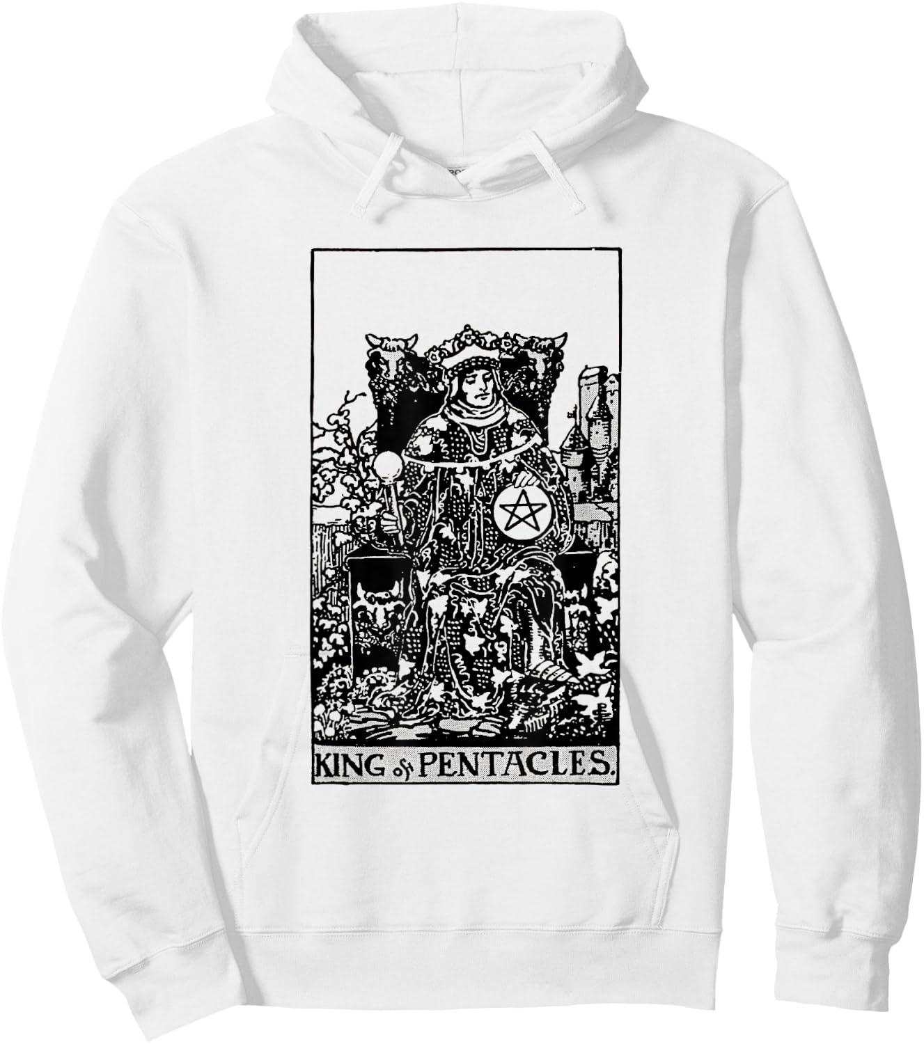 Vintage Tarot Card the Suit of Pentacles King Hoodie - Hoodie | White