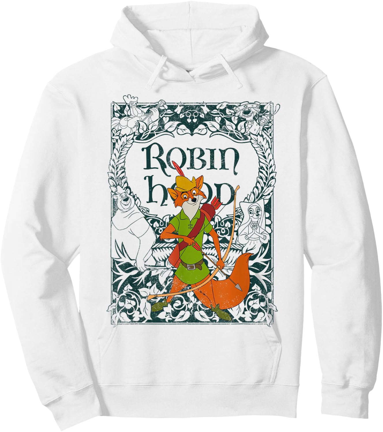 Disney Robin Hood Retro Vintage Distressed Small Hoodie - Hoodie | White