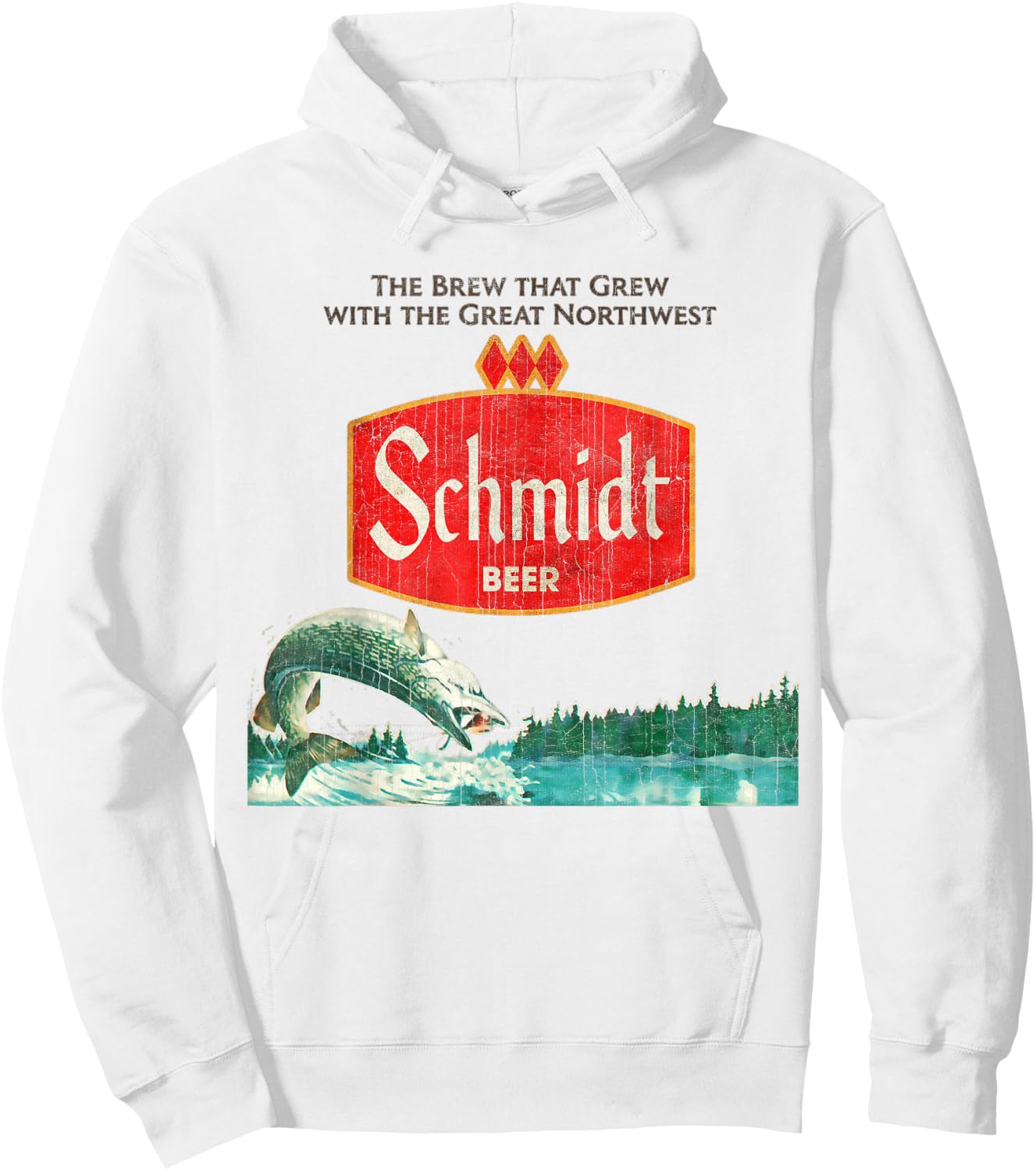 Vintage Schmidt Beer Retro Defunct Fishing Nature Scene Hoodie - Hoodie | White