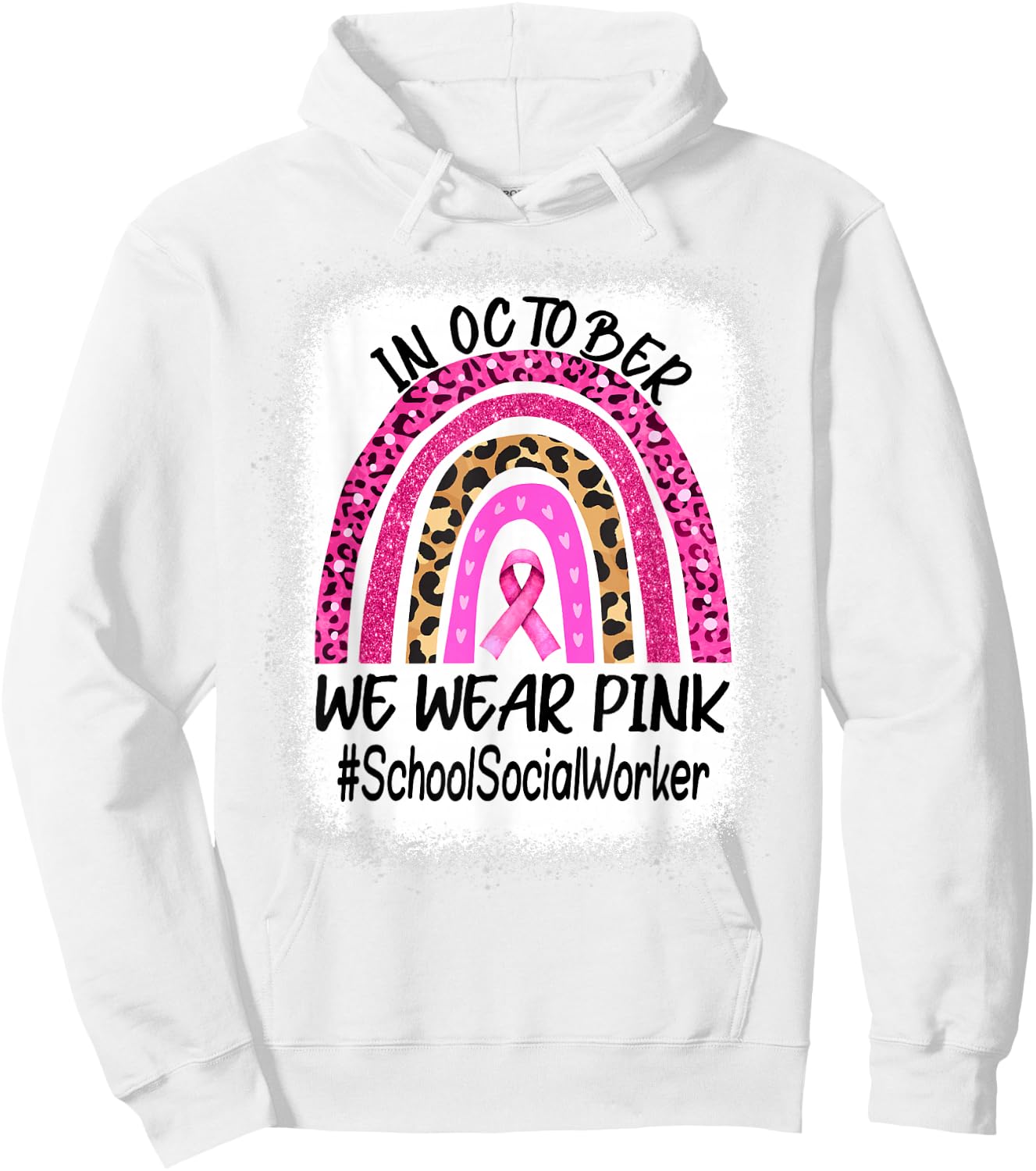 School Social Worker Rainbow Women Breast Cancer Awareness Hoodie - Hoodie | White
