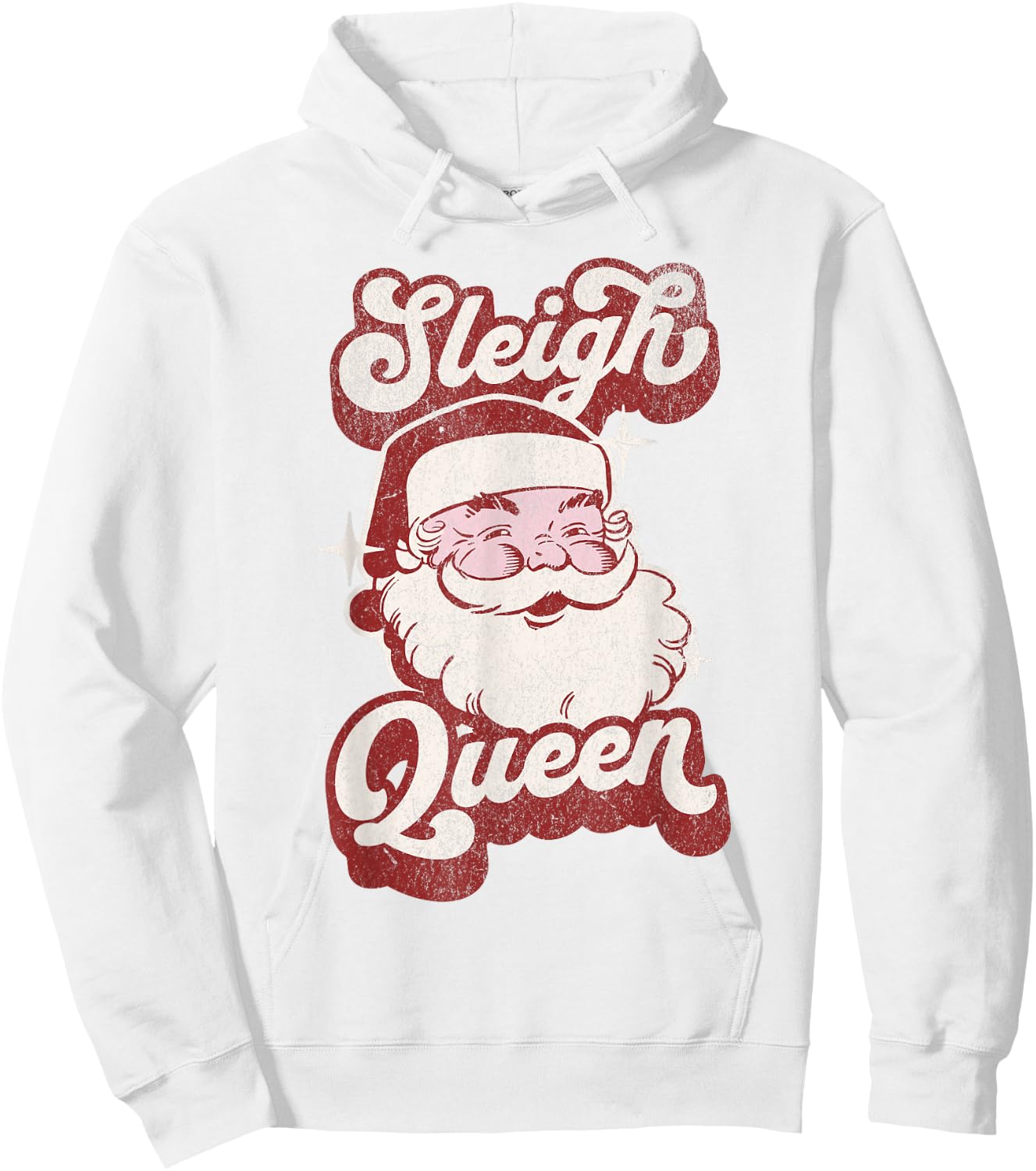 Groovy Retro Funny Pink Christmas Vintage Santa Sleigh Queen Hoodie - Hoodie | White