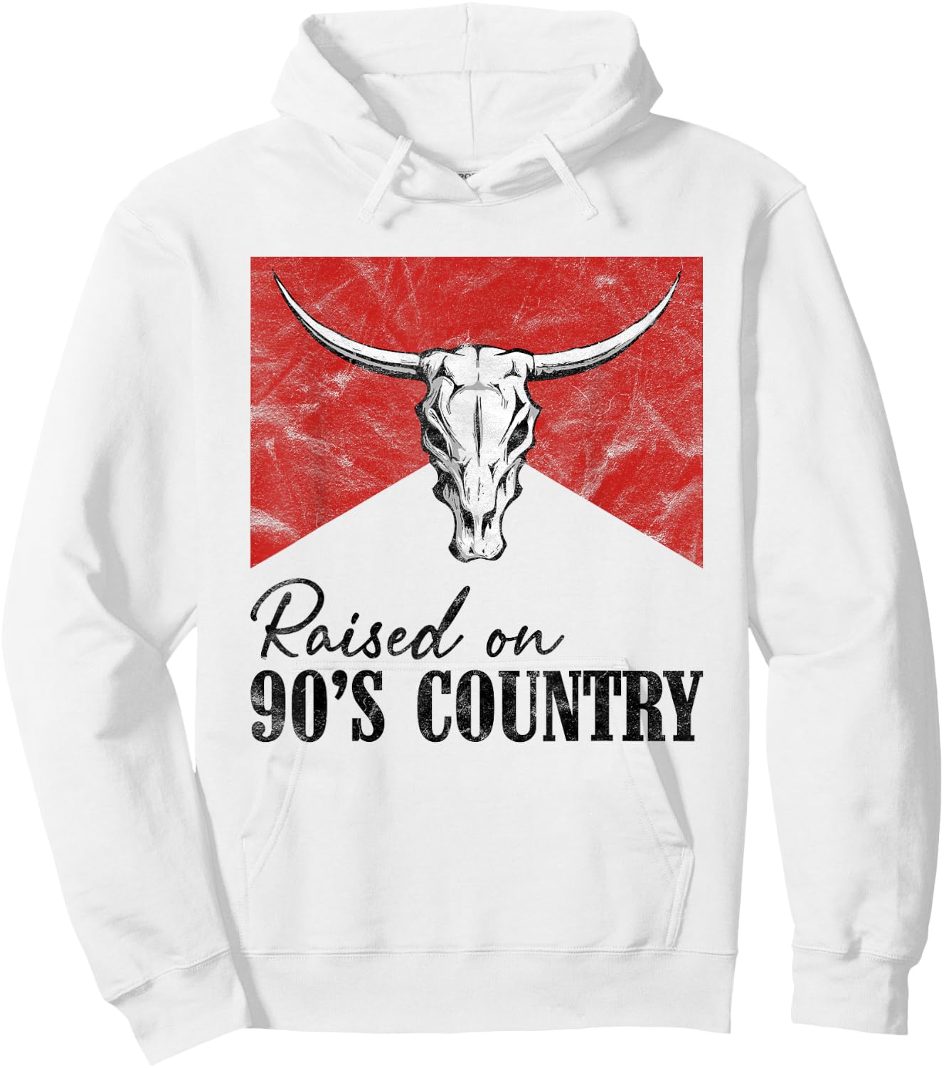 Vintage Western Bull Skull Raised On 90's Country Music Hoodie - Hoodie | White