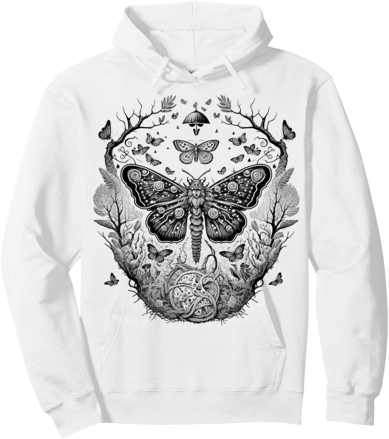 Cute Fairycore Floral Moth Aesthetic Girls Women Graphic Hoodie - Hoodie | White