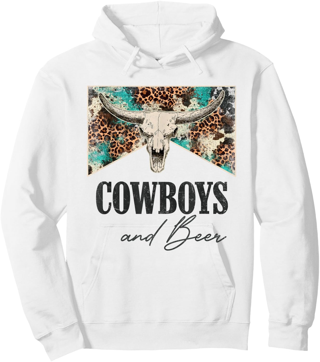 Retro Leopard Western Life Country Bull Skull Cowboys & Beer Hoodie - Hoodie | White