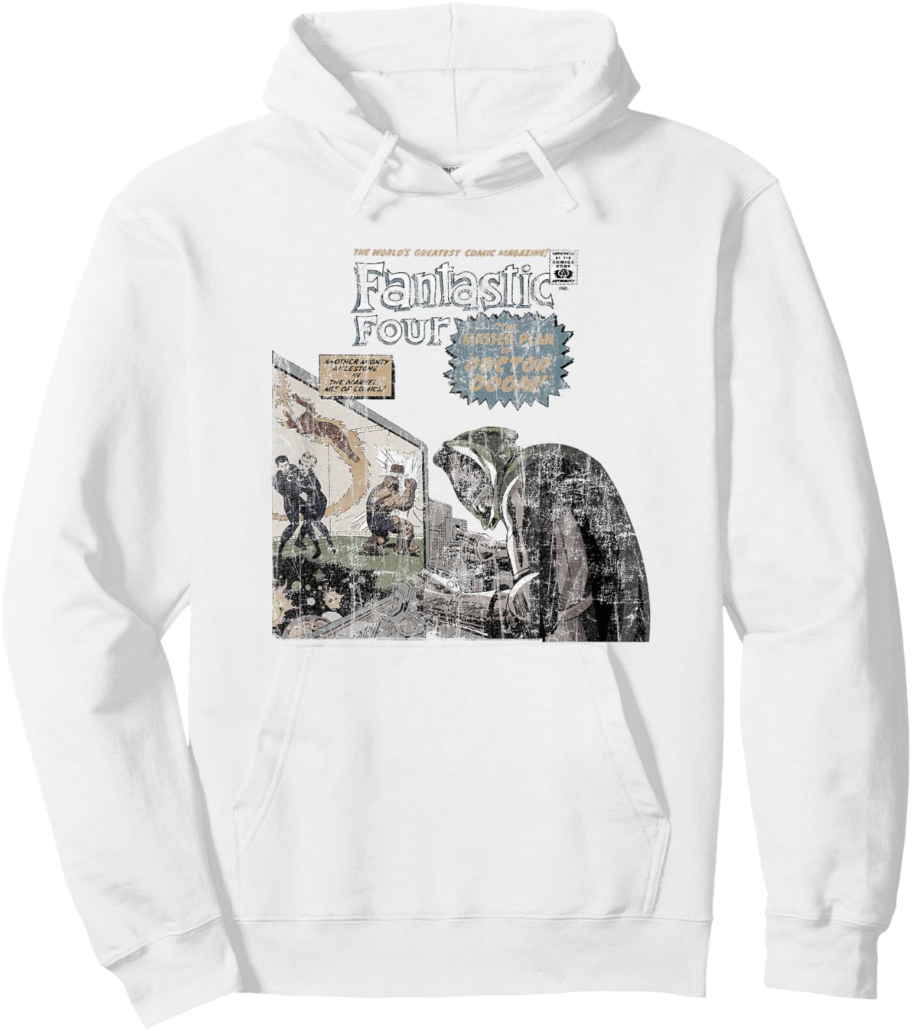 Marvel Fantastic Four Dr. Doom Vintage Comic Distressed Hoodie - Hoodie | White