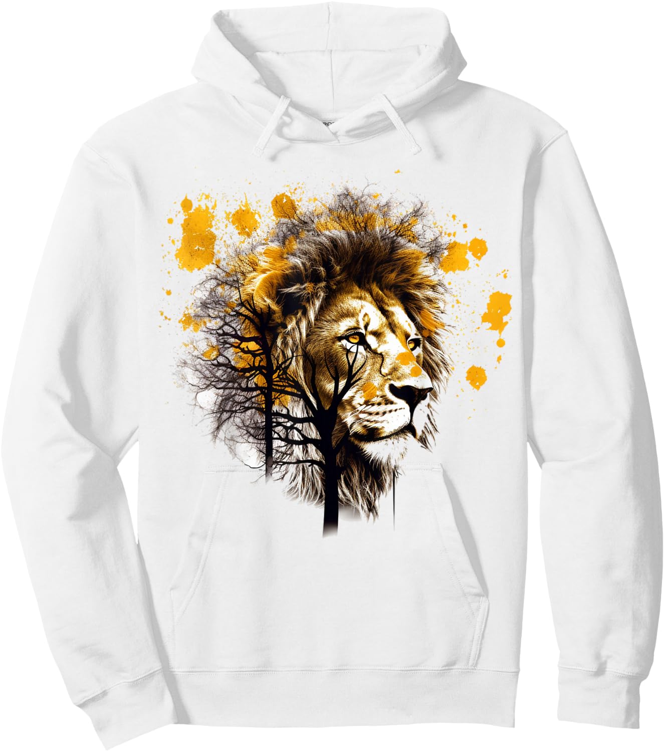 Lion Artwork Tree Colourful Animal Motif Lion Hoodie - Hoodie | White