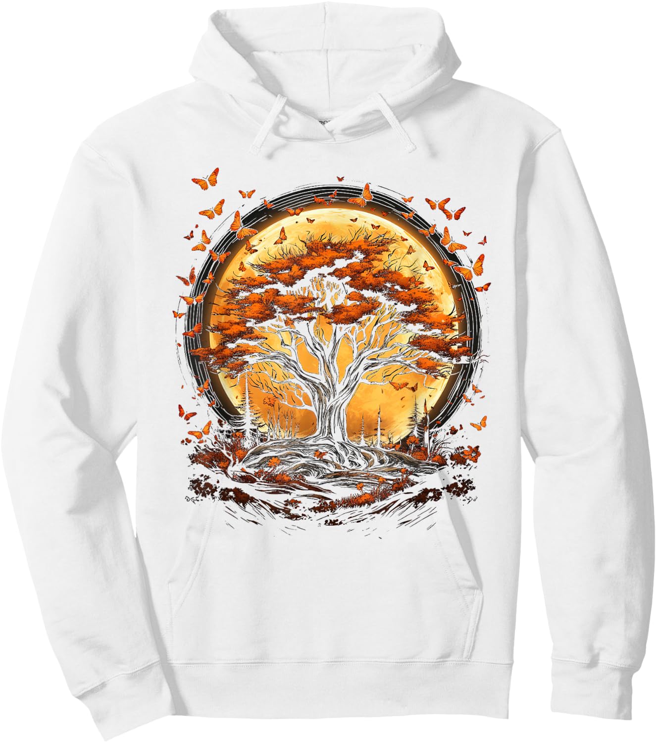 Fall Autumn falling leaves with Tree and Butterfly orange Hoodie - Hoodie | White