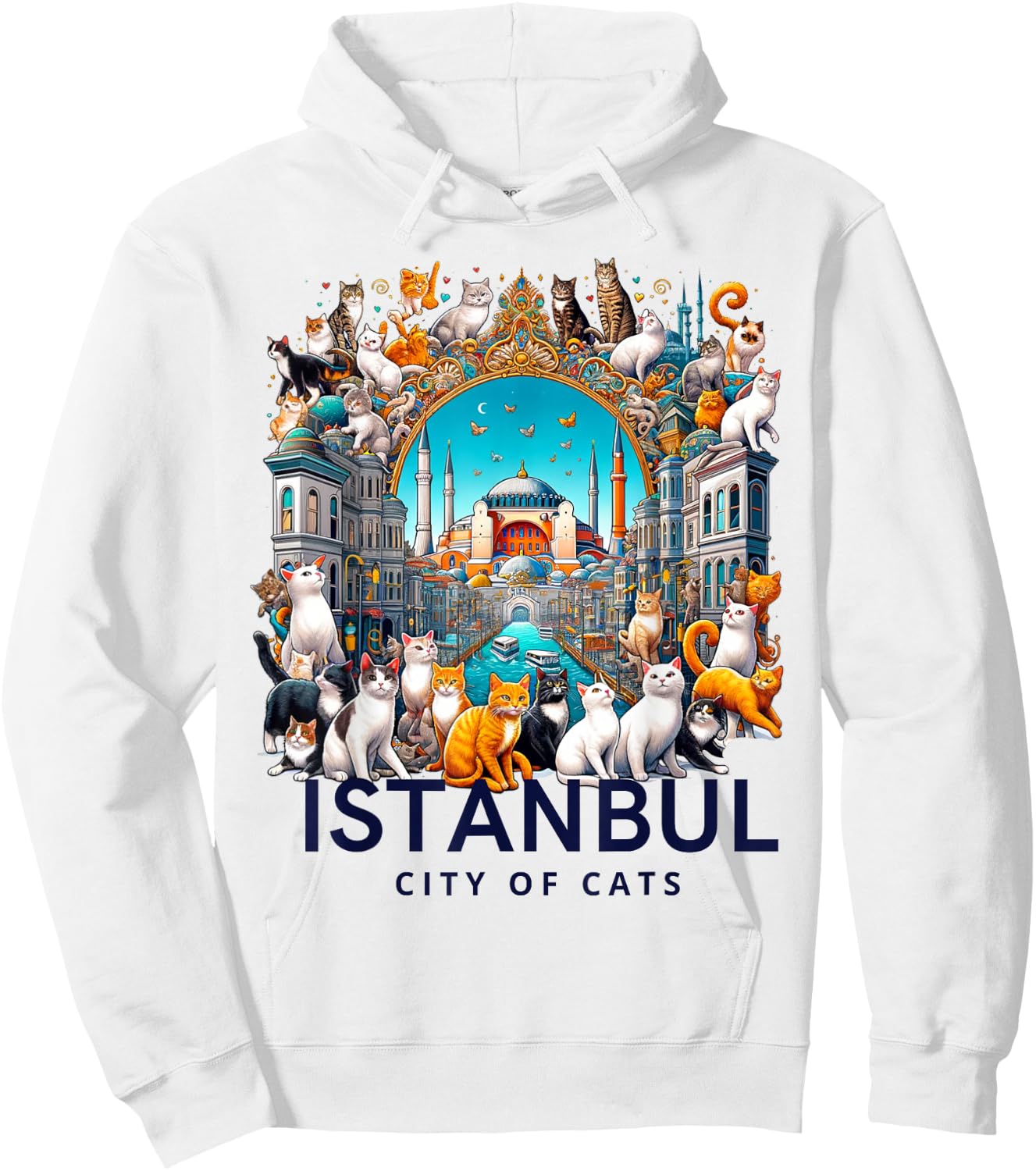 City of Cats, Istanbul - Turkish Art Hoodie - Hoodie | White