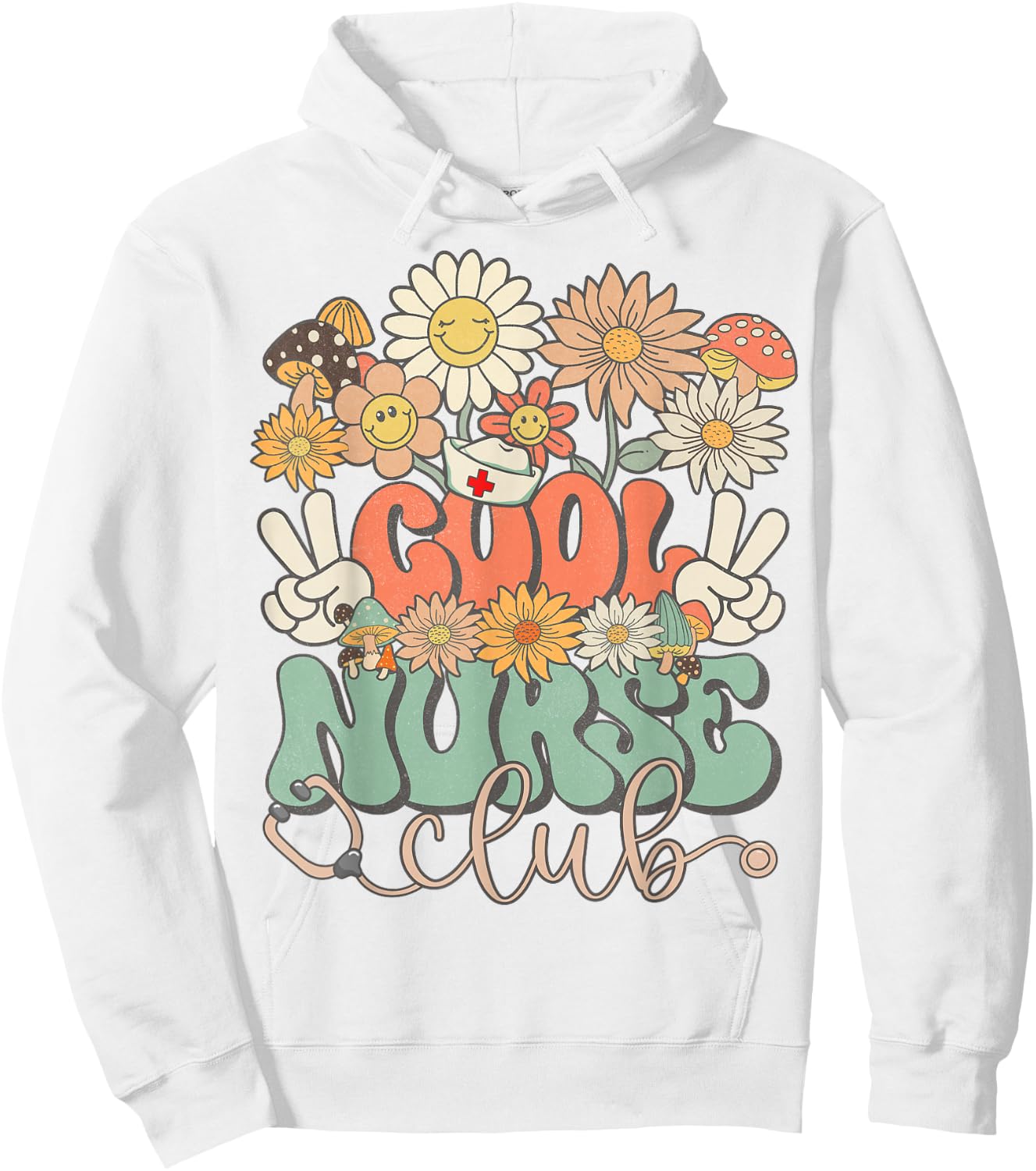 Cool Nurse Club Floral Hippie Groovy Retro Daisy Funny Nurse Hoodie - Hoodie | White