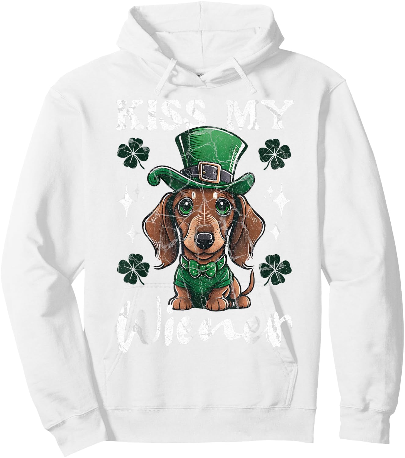 Dachshund Kiss my Wiener Funny St Patricks Day Dog Hoodie - Hoodie | White