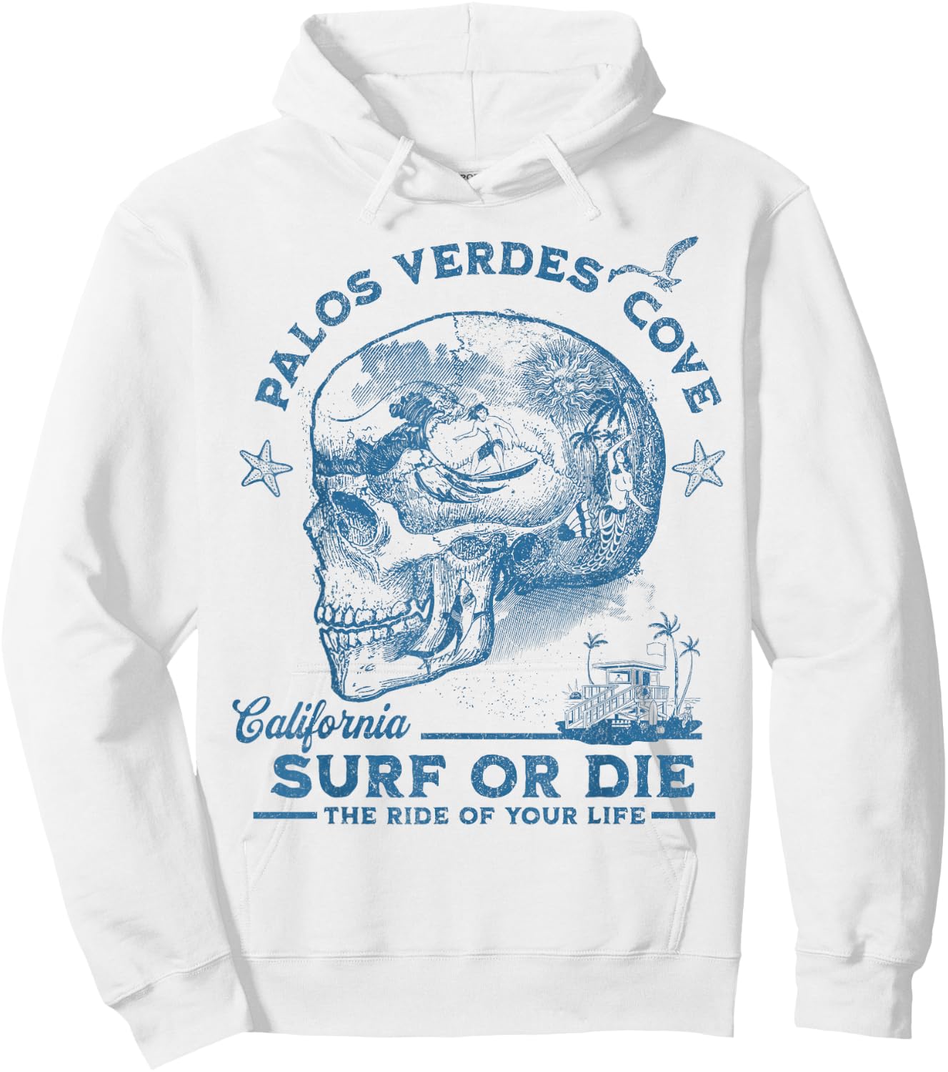 Palos Verdes Beach Surfing Girl Pacific Ocean Surf Board Men Hoodie - Hoodie | White