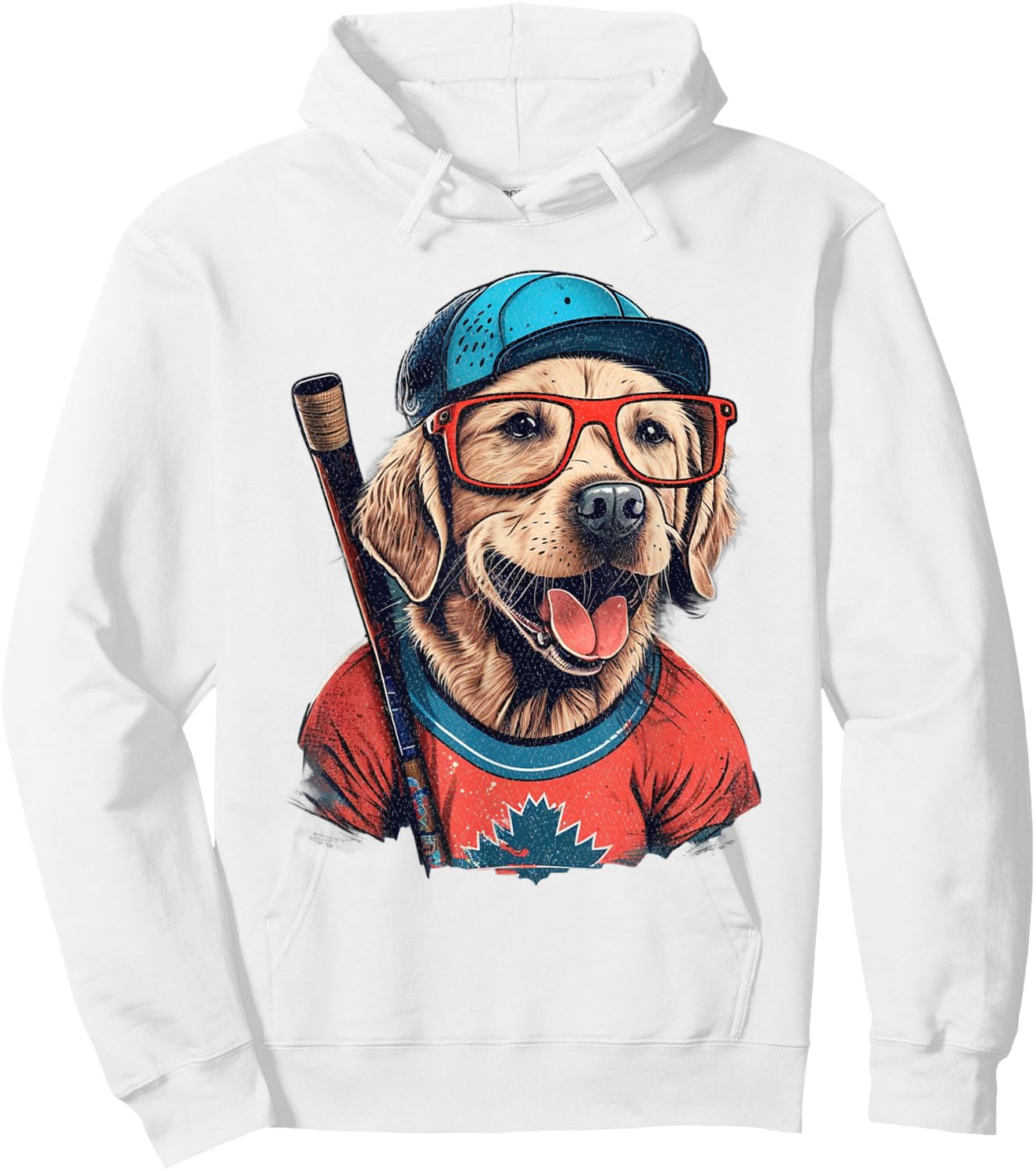 Vintage Retro Dog Playing Hockey, Hockey Stick, Puppy Lover Hoodie - Hoodie | White