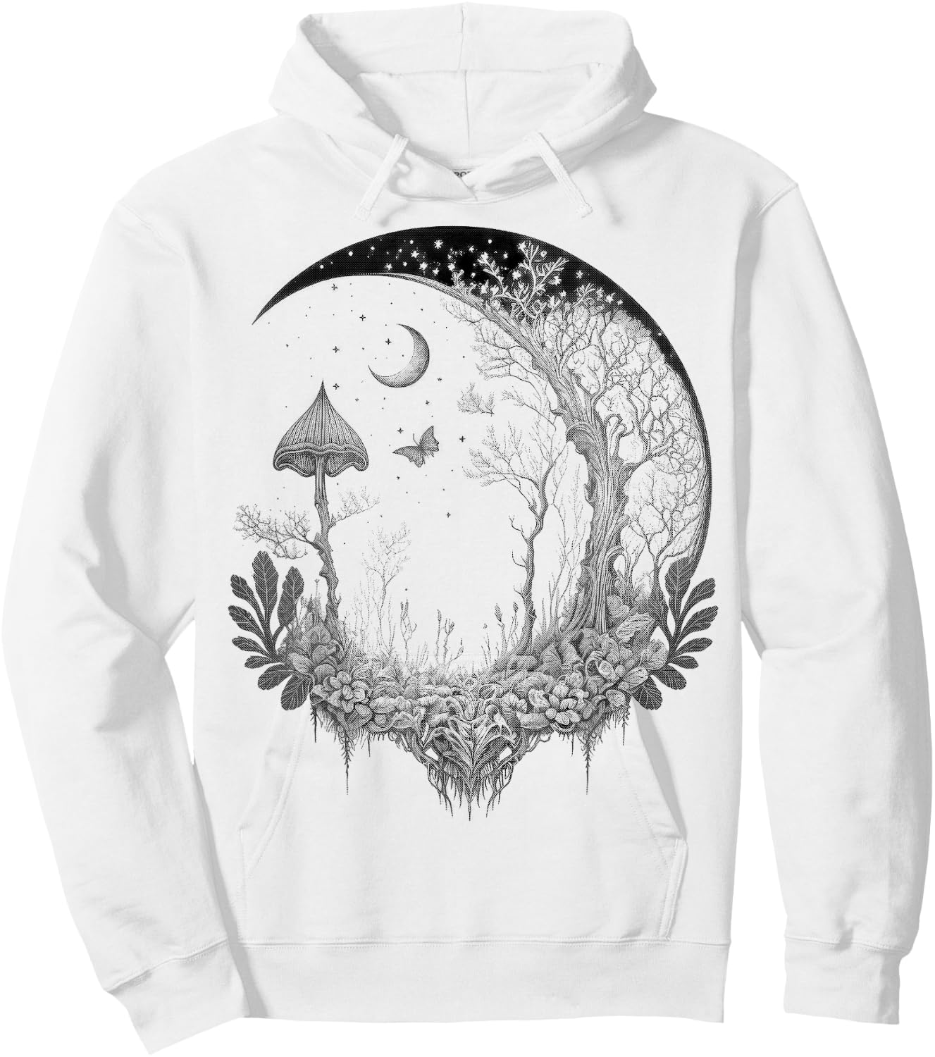 Cute Fairycore Floral Moon Aesthetic Girls Women Graphic Hoodie - Hoodie | White