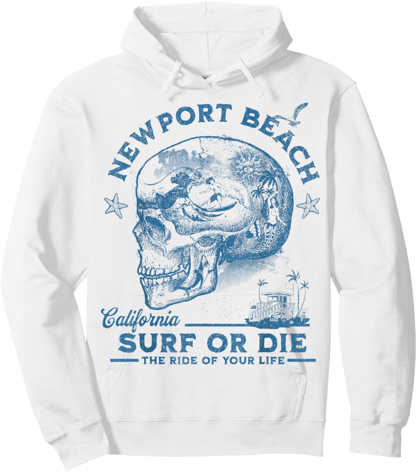 Newport Beach Surfing Girl Pacific Ocean Surf Board Men Boy Hoodie - Hoodie | White