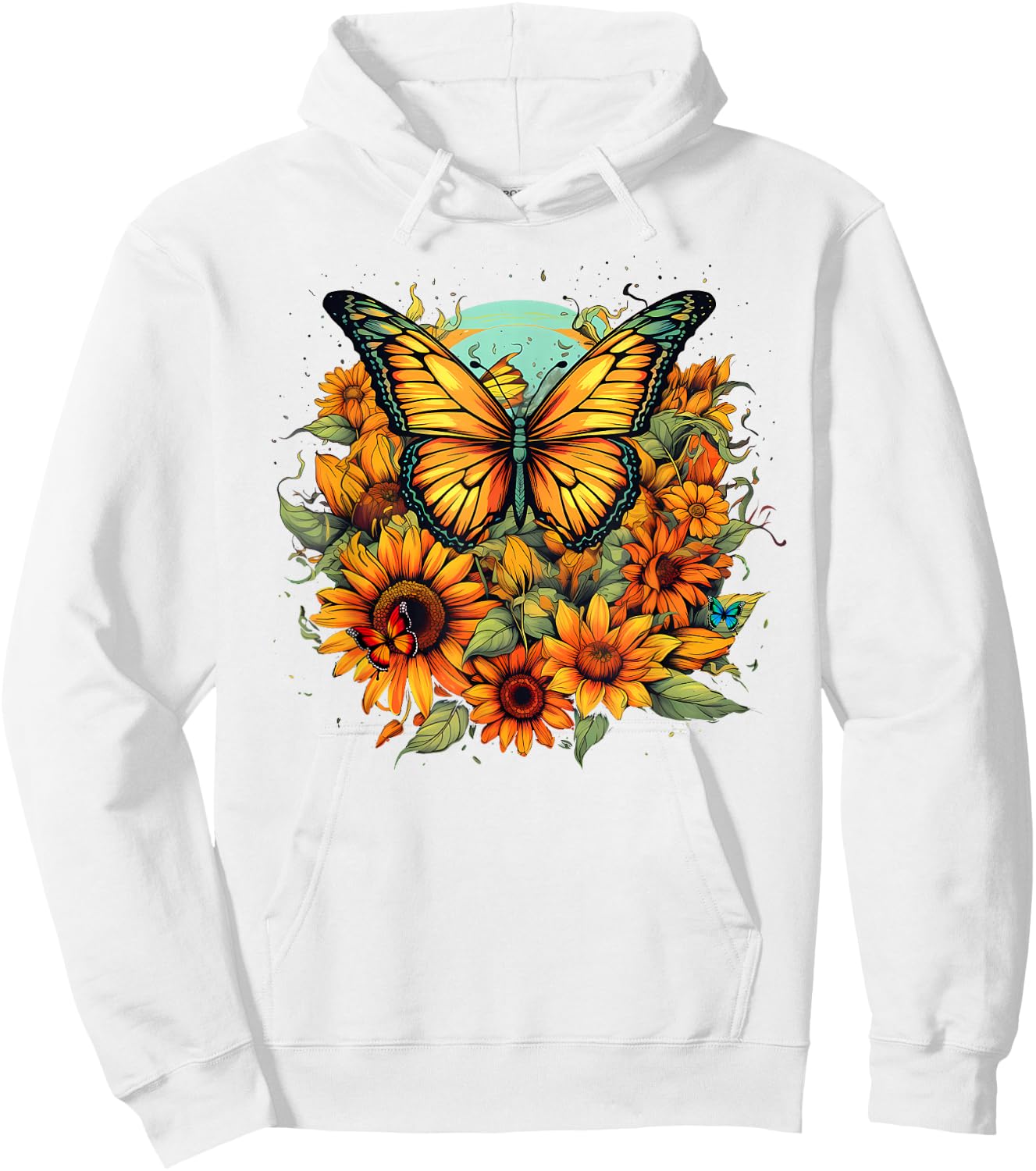 Sunflower Butterflies Design Hoodie - Hoodie | White