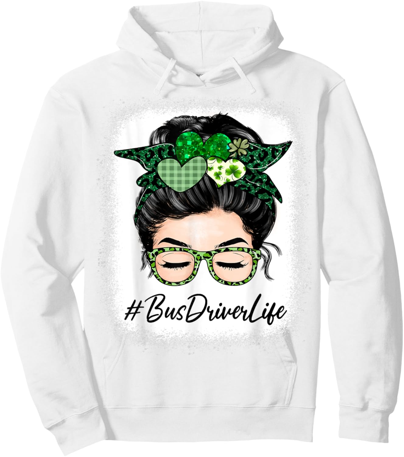 Bus Driver Women Messy Bun St Patrick's Day Shamrock Hoodie - Hoodie | White