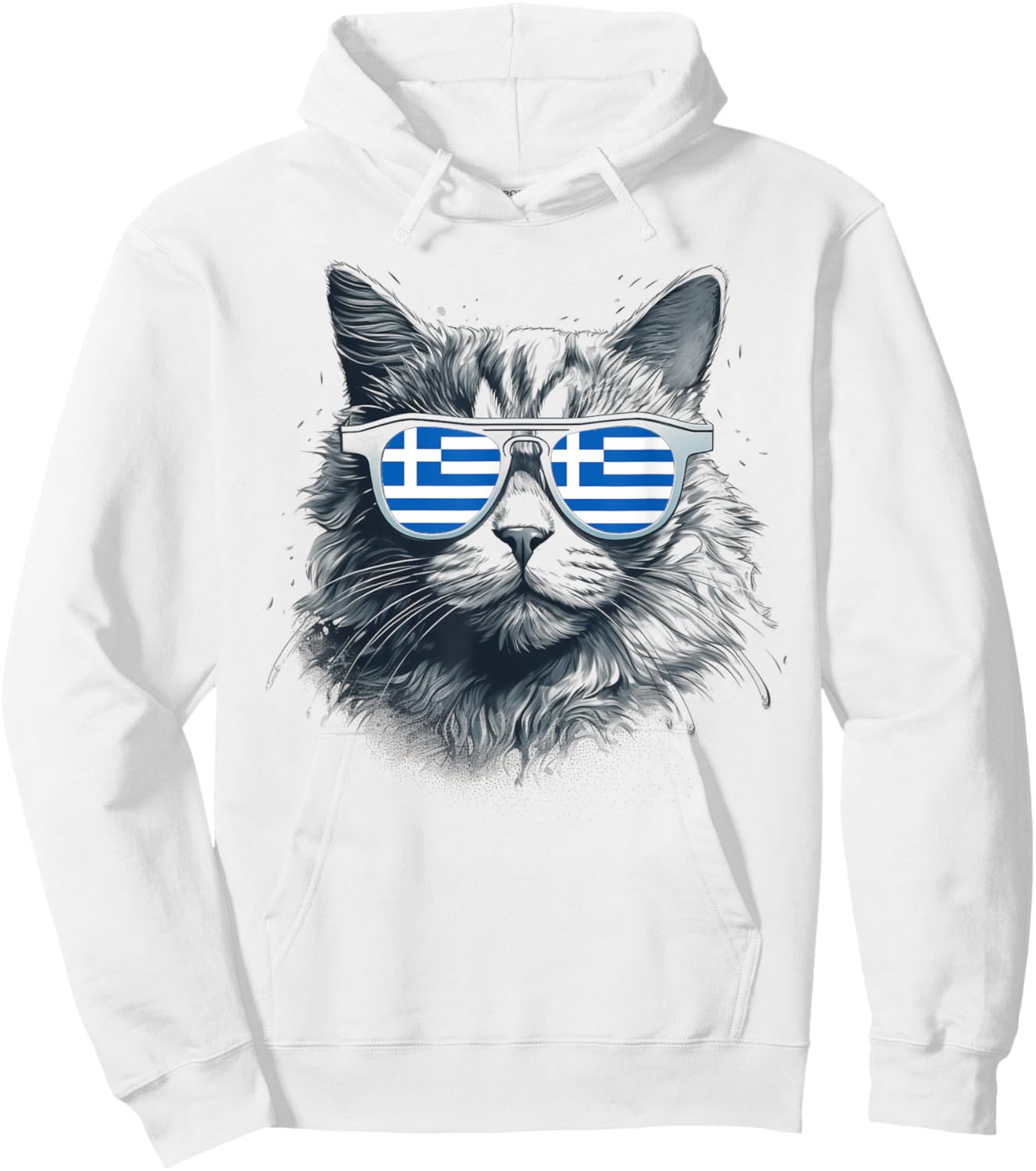 Greek Greece Flag Cat Sunglasses Family Country Funny Men Women Kids Hoodie - Hoodie | White