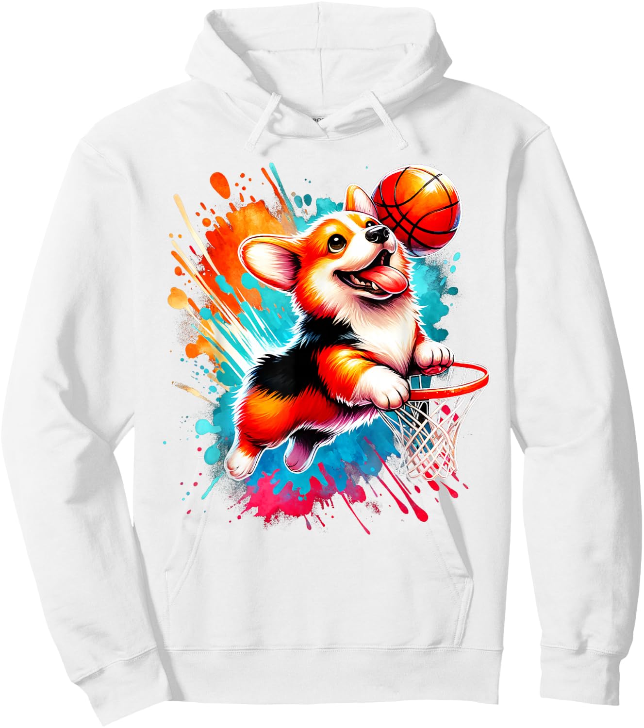 Corgi Basketball Player Colorful Hoodie - Hoodie | White