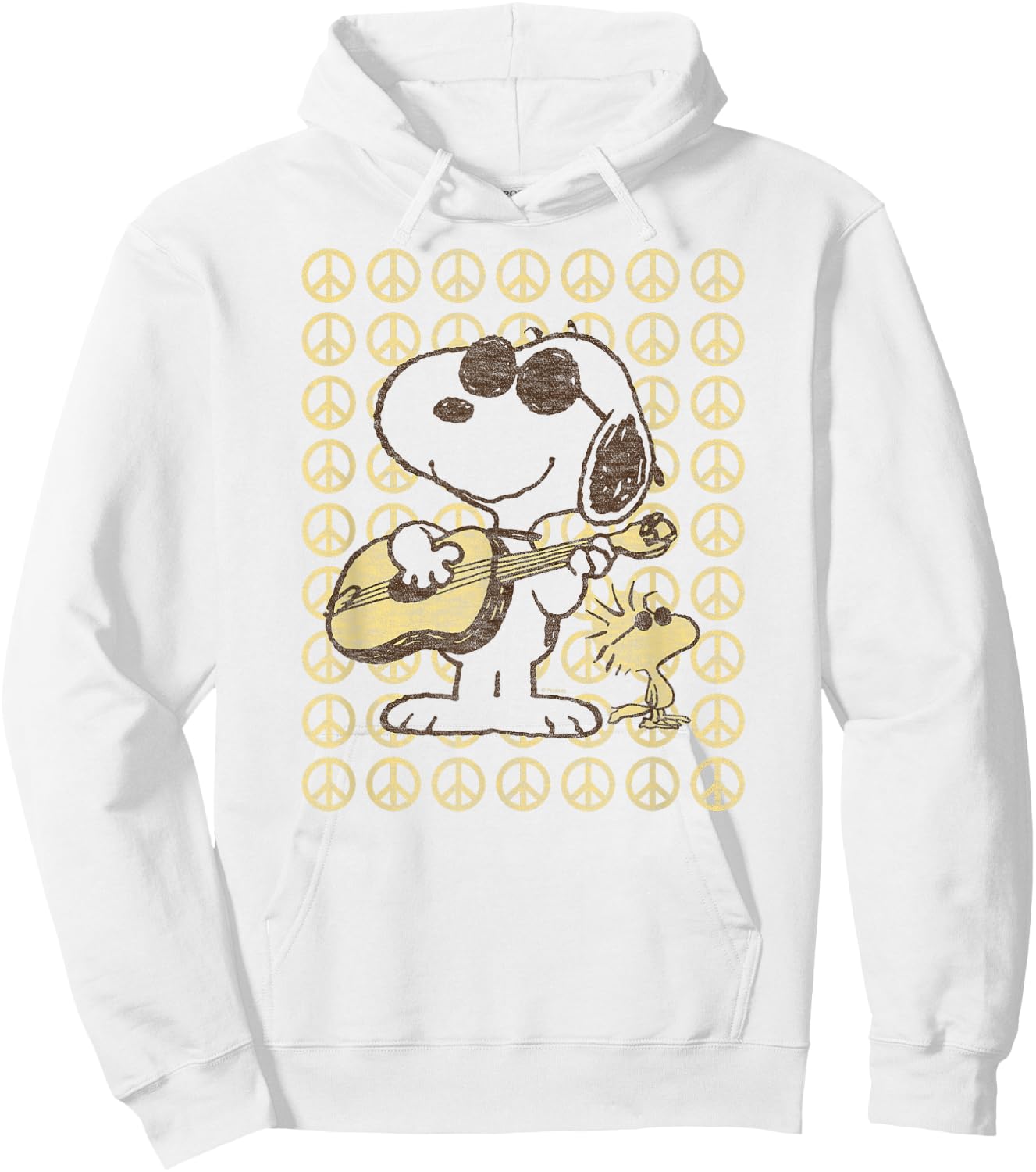 Peanuts - Snoopy Woodstock Guitar & Peace Signs Hoodie - Hoodie | White