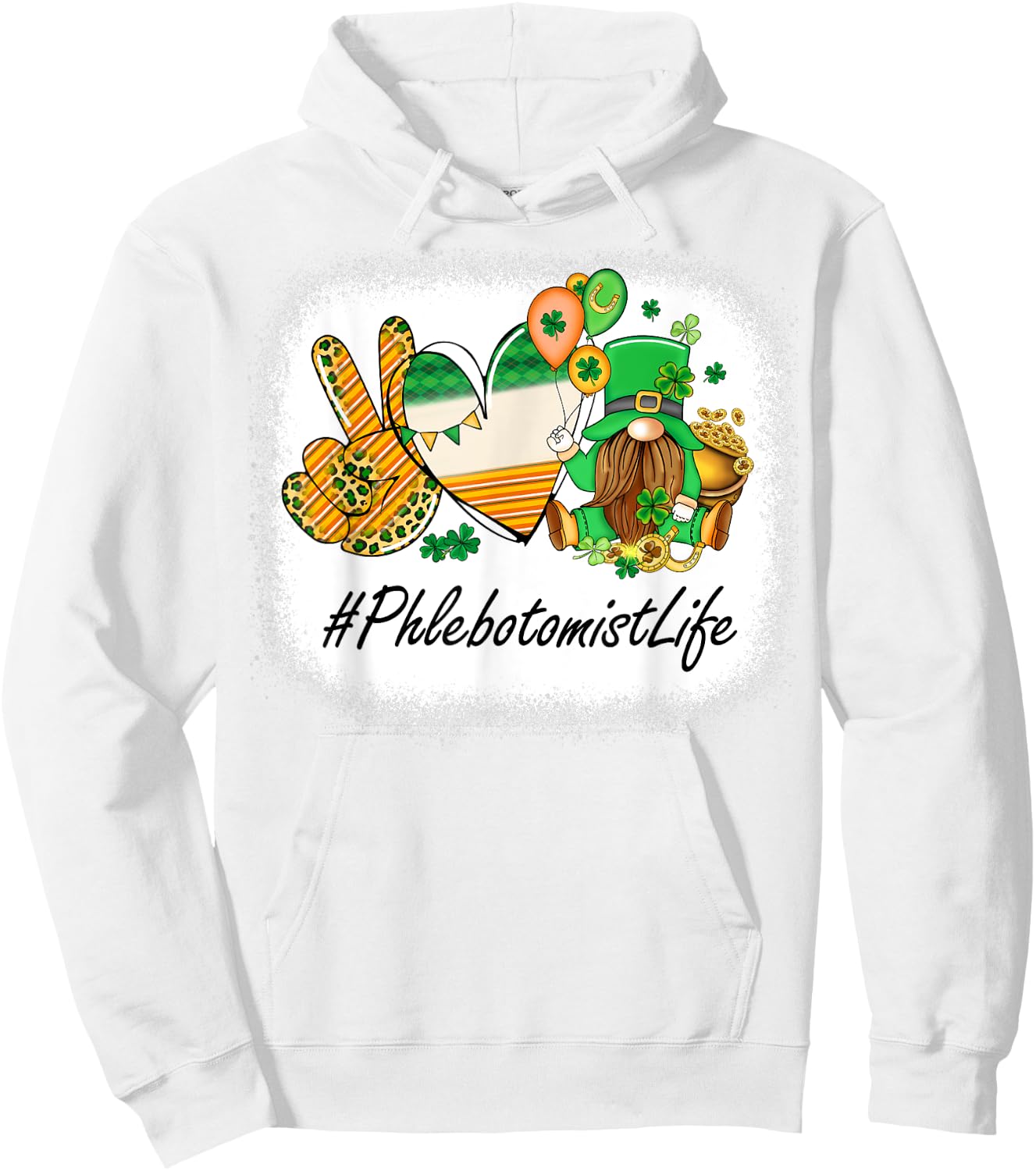 Phlebotomist Peace Love St Patricks Day Women Gnome Hoodie - Hoodie | White