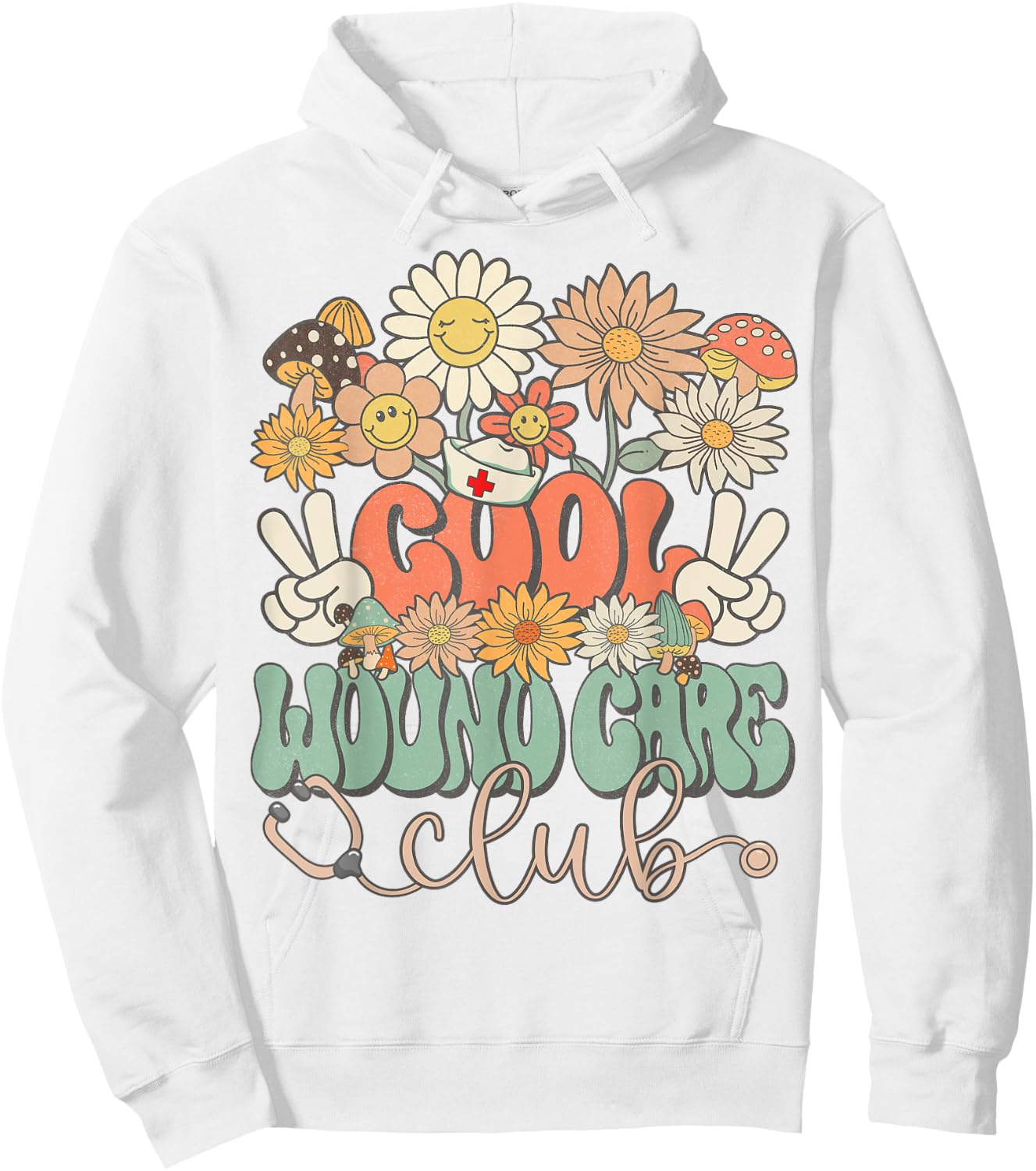 Cool Wound Care Club Floral Hippie Groovy Retro Daisy Nurse Hoodie - Hoodie | White